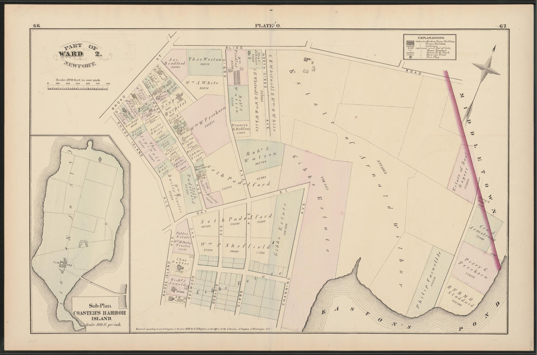 This old map of Newport, Rhode Island,  was created by Hopkins, Griffith Morgan in 1876