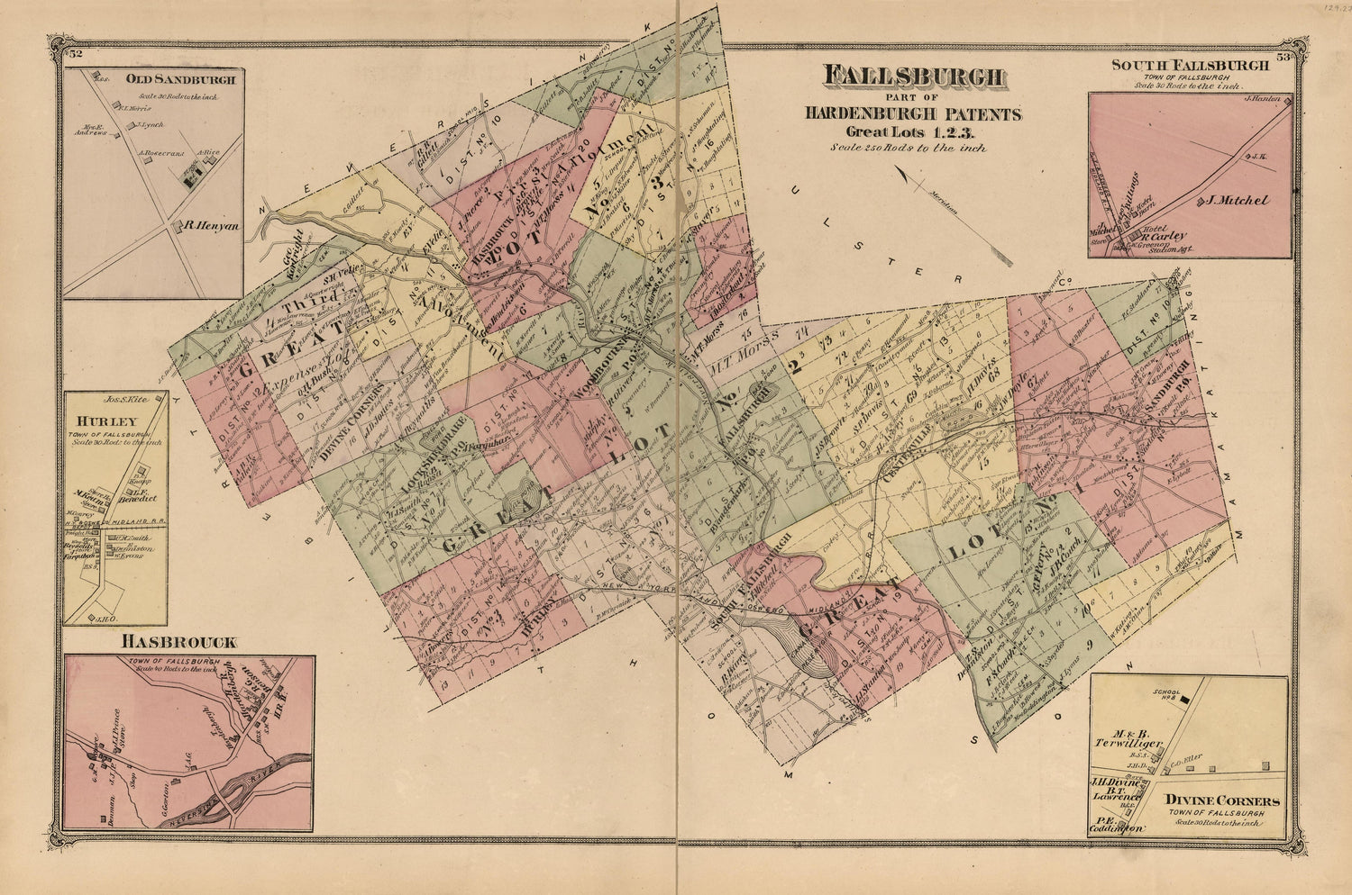 Fallsburgh, Part of Hardenburgh Patents, Great Lots 1,2,3; South Fallsburgh from County Atlas of Sullivan, New York 1875 by Relic Map Company