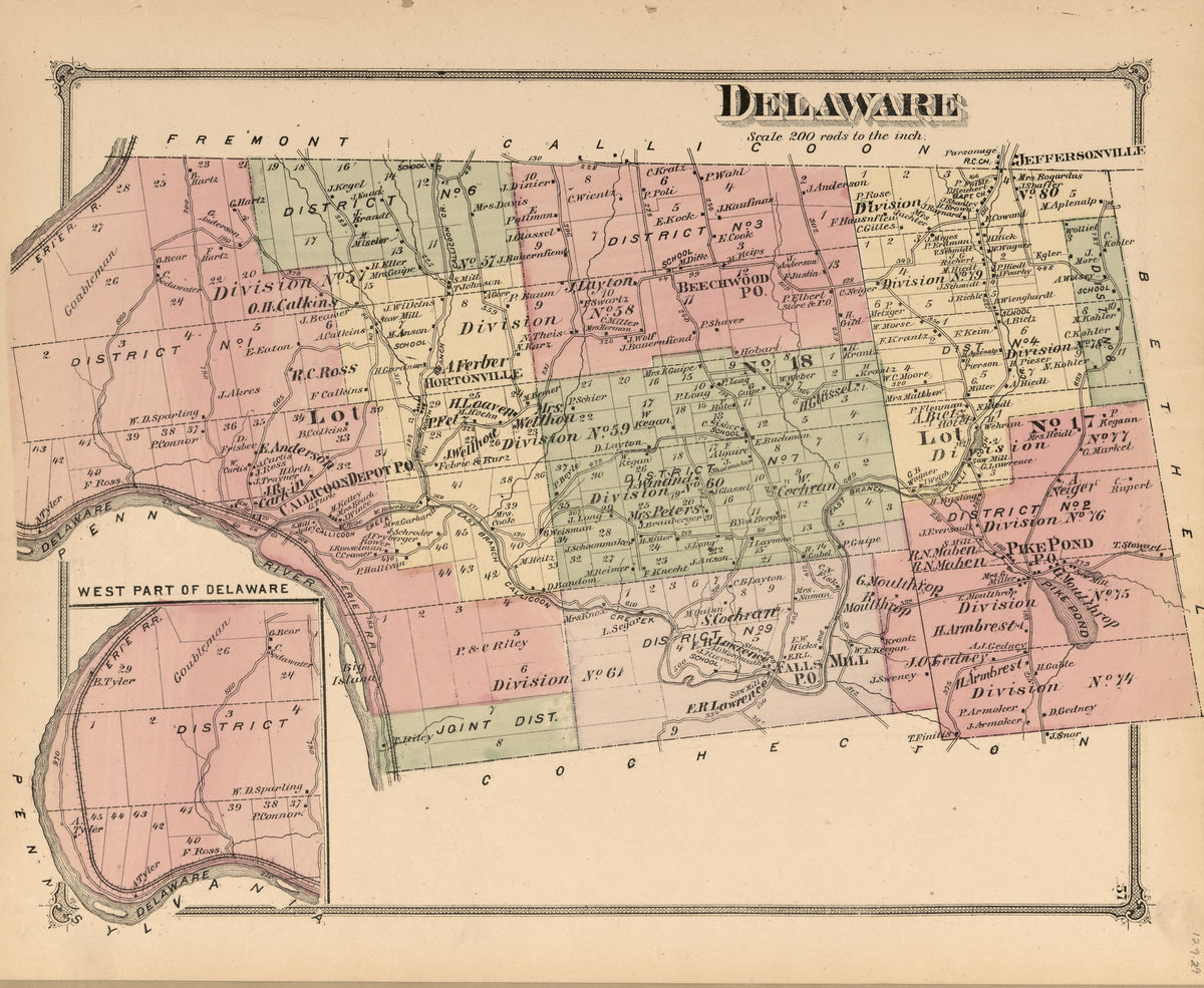 Delaware from County Atlas of Sullivan, New York 1875 by Relic Map Company