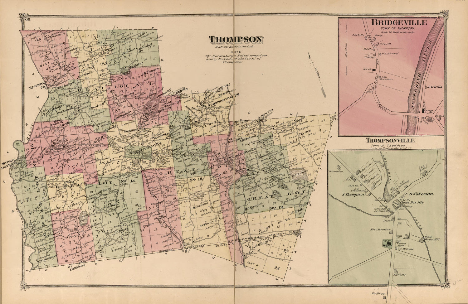 Thompson, Bridgeville, Thompsonville from County Atlas of Sullivan, New York 1875 by Relic Map Company