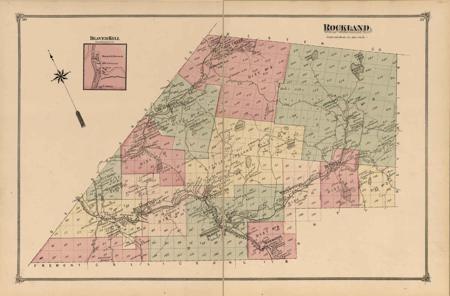 Rockland, Inset of Beaverkill from County Atlas of Sullivan, New York 1875 by Relic Map Company