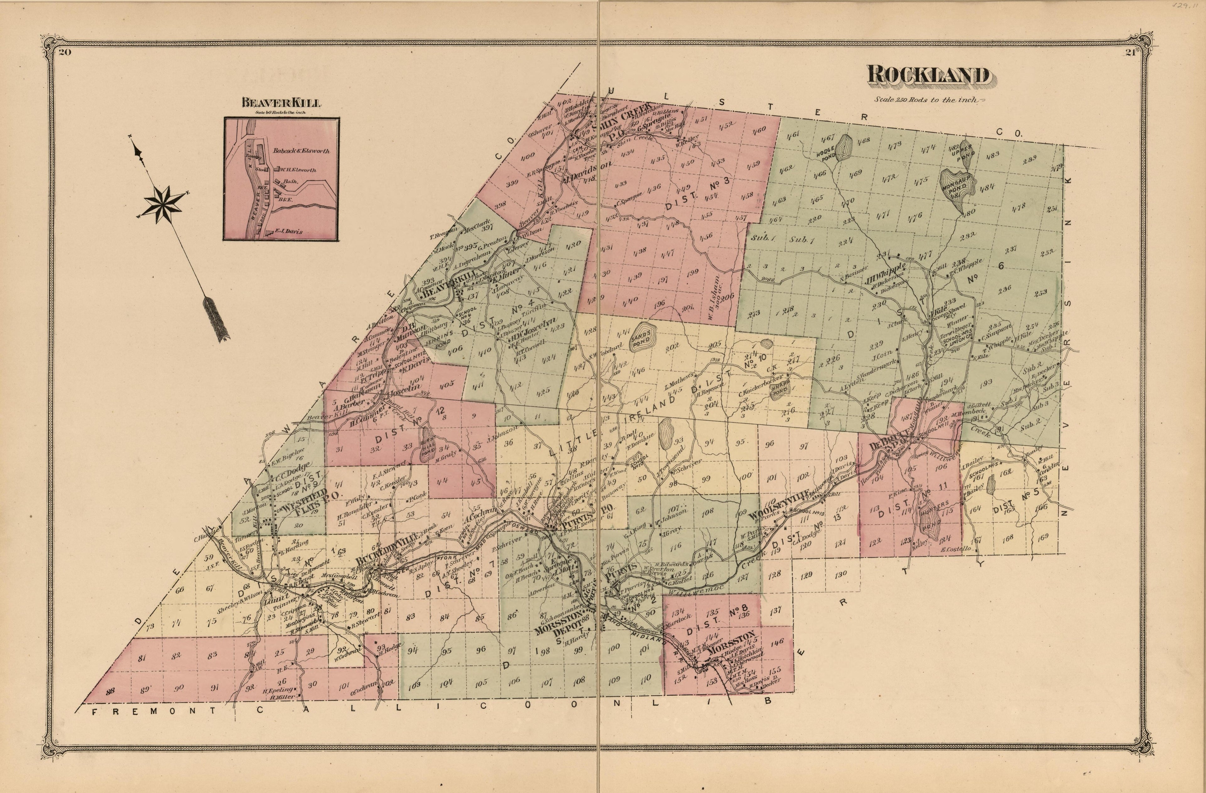 Rockland, Inset of Beaverkill from County Atlas of Sullivan, New York 1875 by Relic Map Company