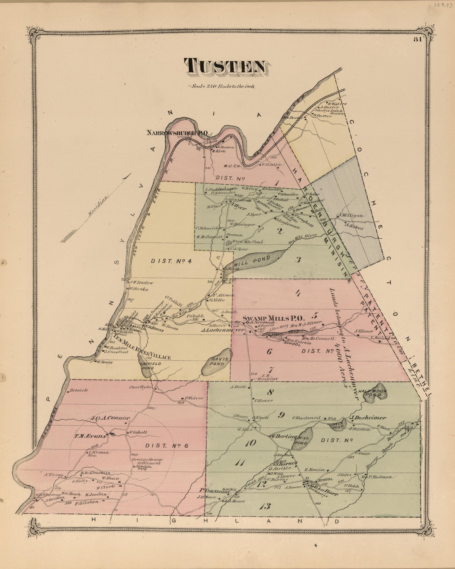 Tusten from County Atlas of Sullivan, New York 1875 by Relic Map Company