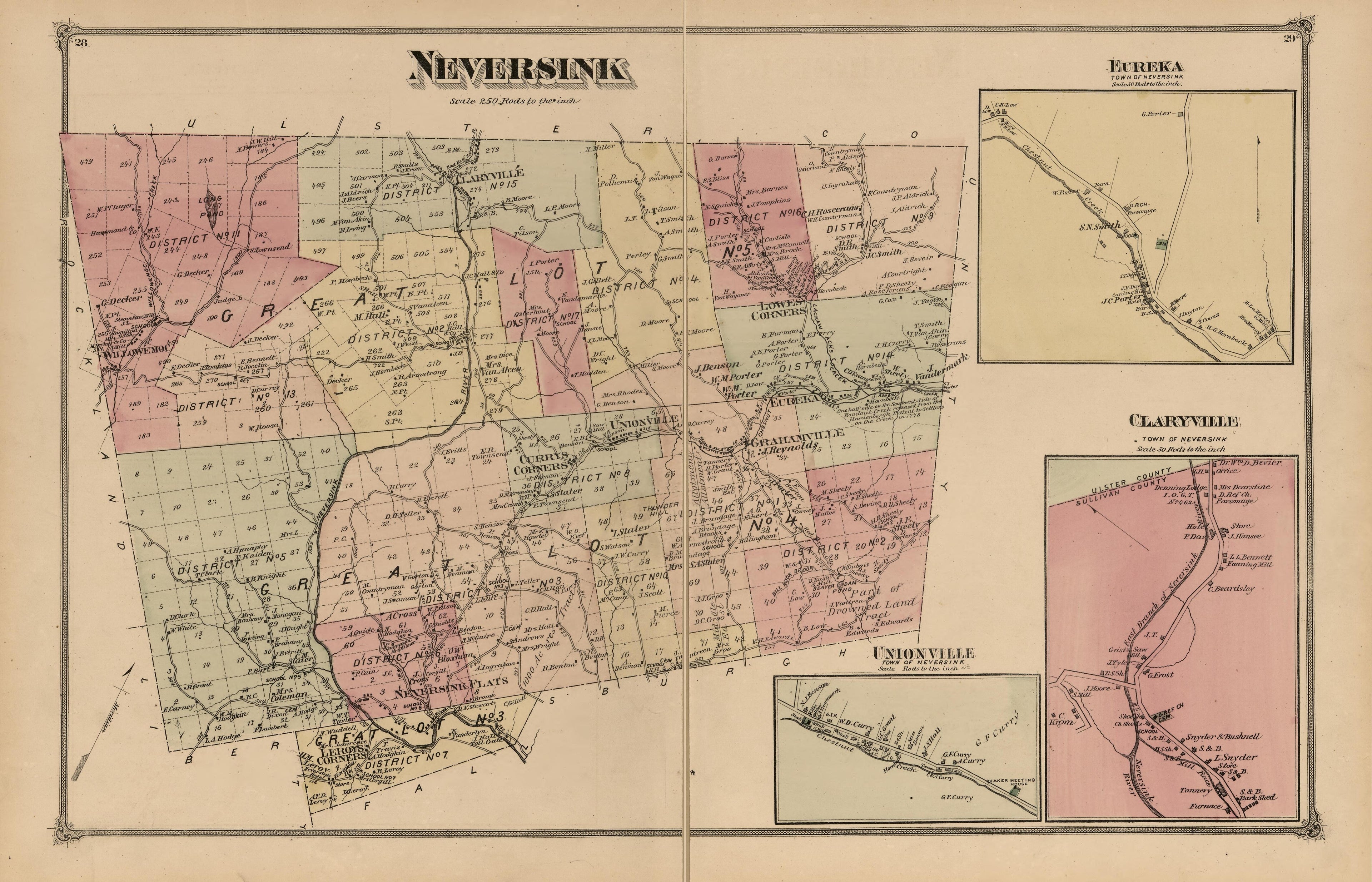 Neversink from County Atlas of Sullivan, New York 1875 by Relic Map Company