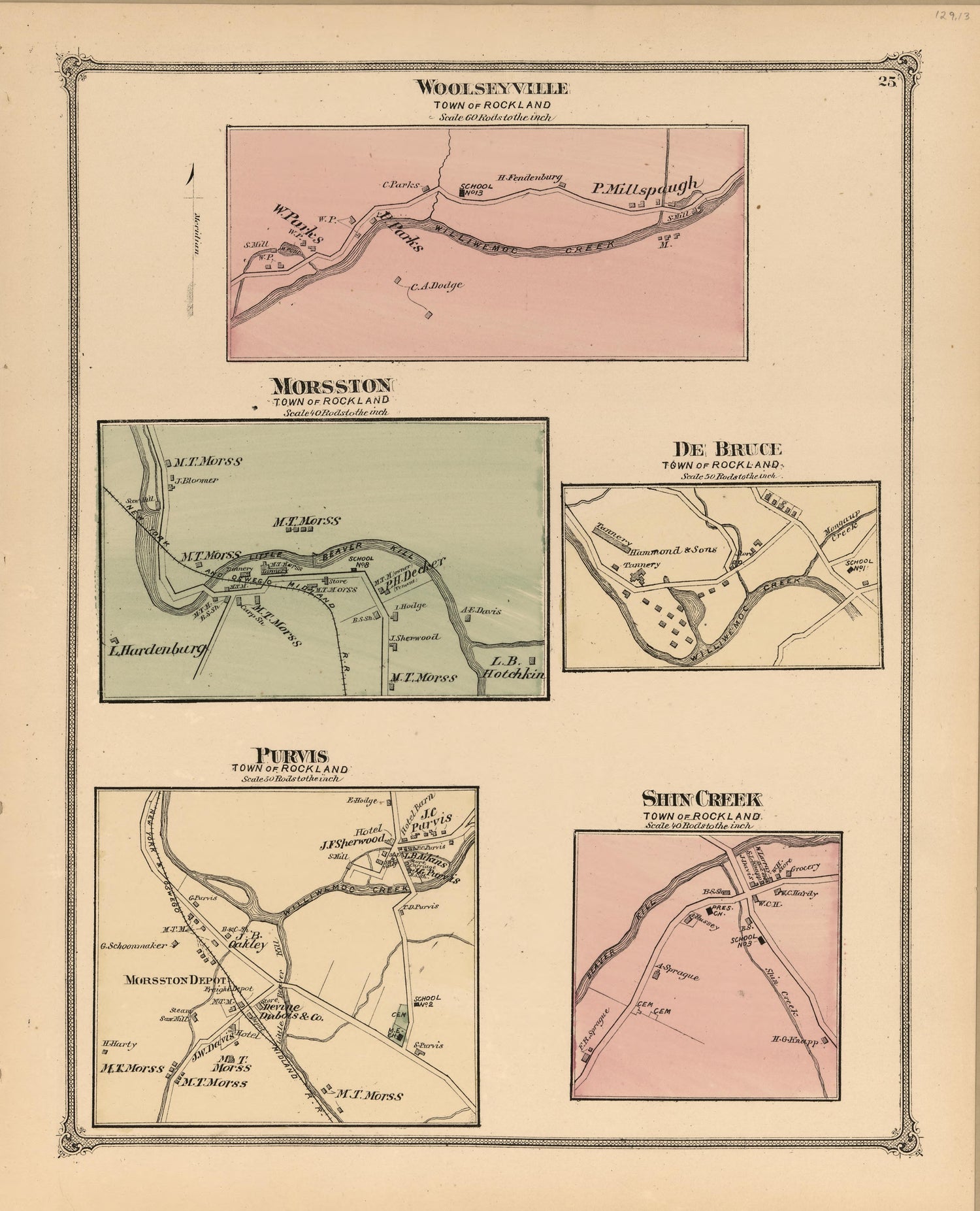Woolseyville, Morsston, De Bruce, Purvis, Shin Creek from County Atlas of Sullivan, New York 1875 by Relic Map Company