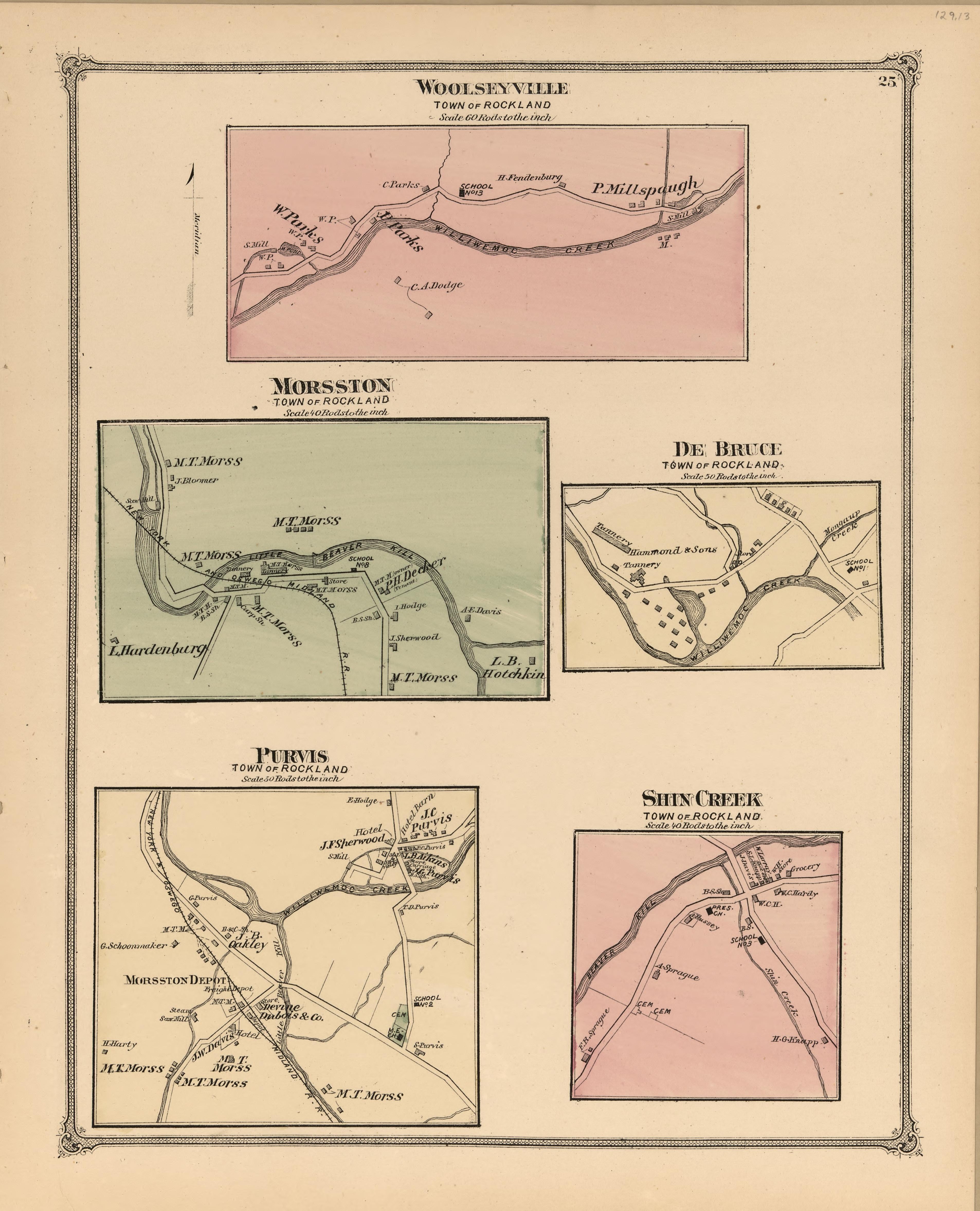 Woolseyville, Morsston, De Bruce, Purvis, Shin Creek from County Atlas of Sullivan, New York 1875 by Relic Map Company