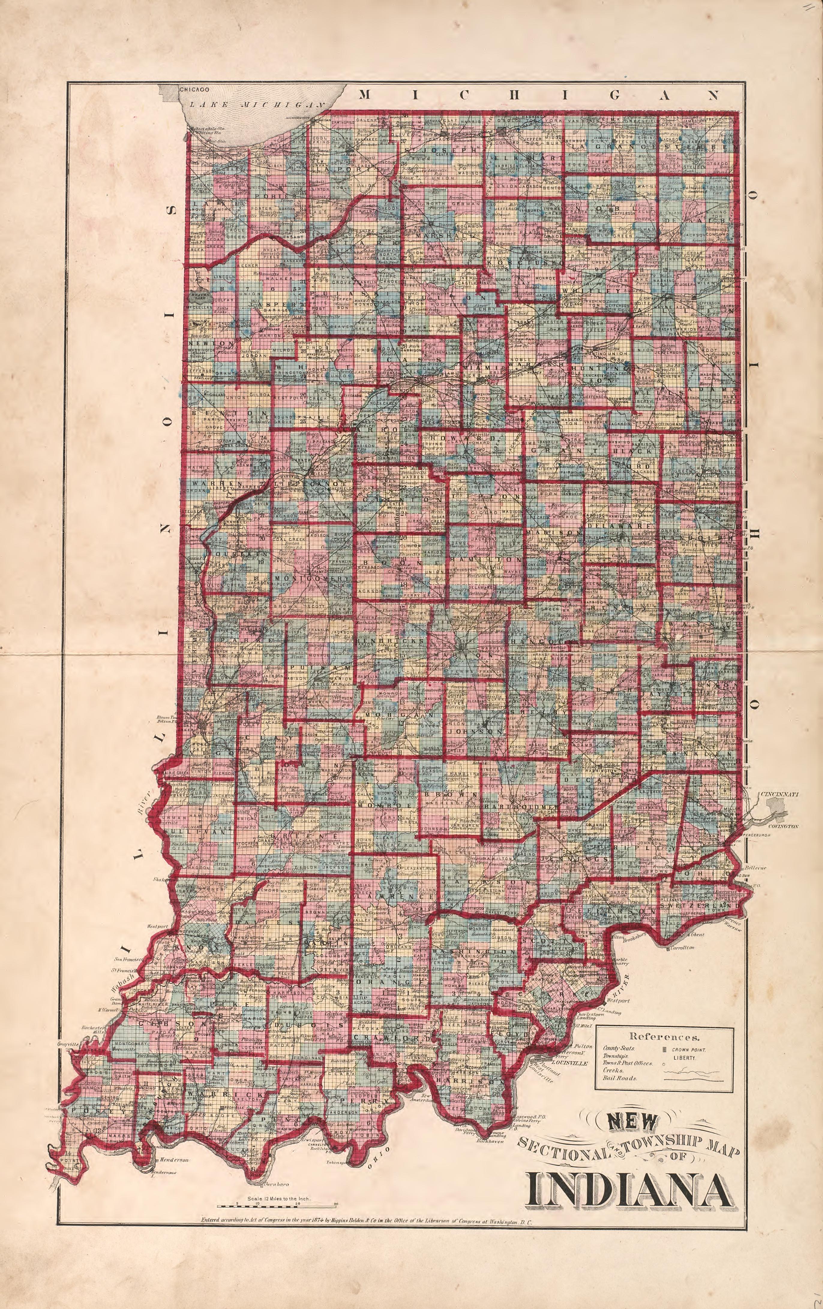 New Sectional Township Map of Indiana from Illustrated Historical Atlas of Porter County, Indiana 1876 by Relic Map Company