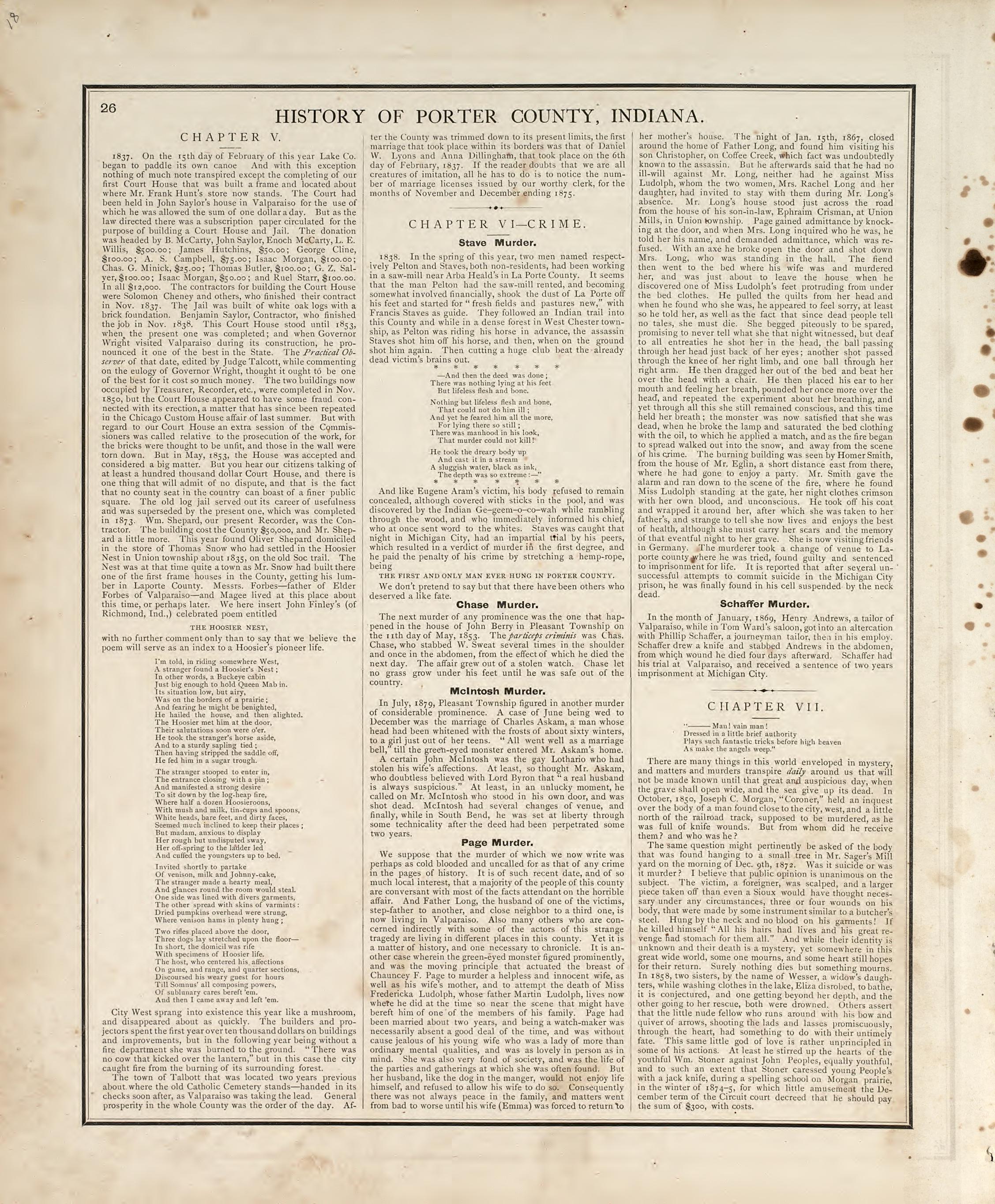 History of Porter County, Indiana from Illustrated Historical Atlas of Porter County, Indiana 1876 by Relic Map Company