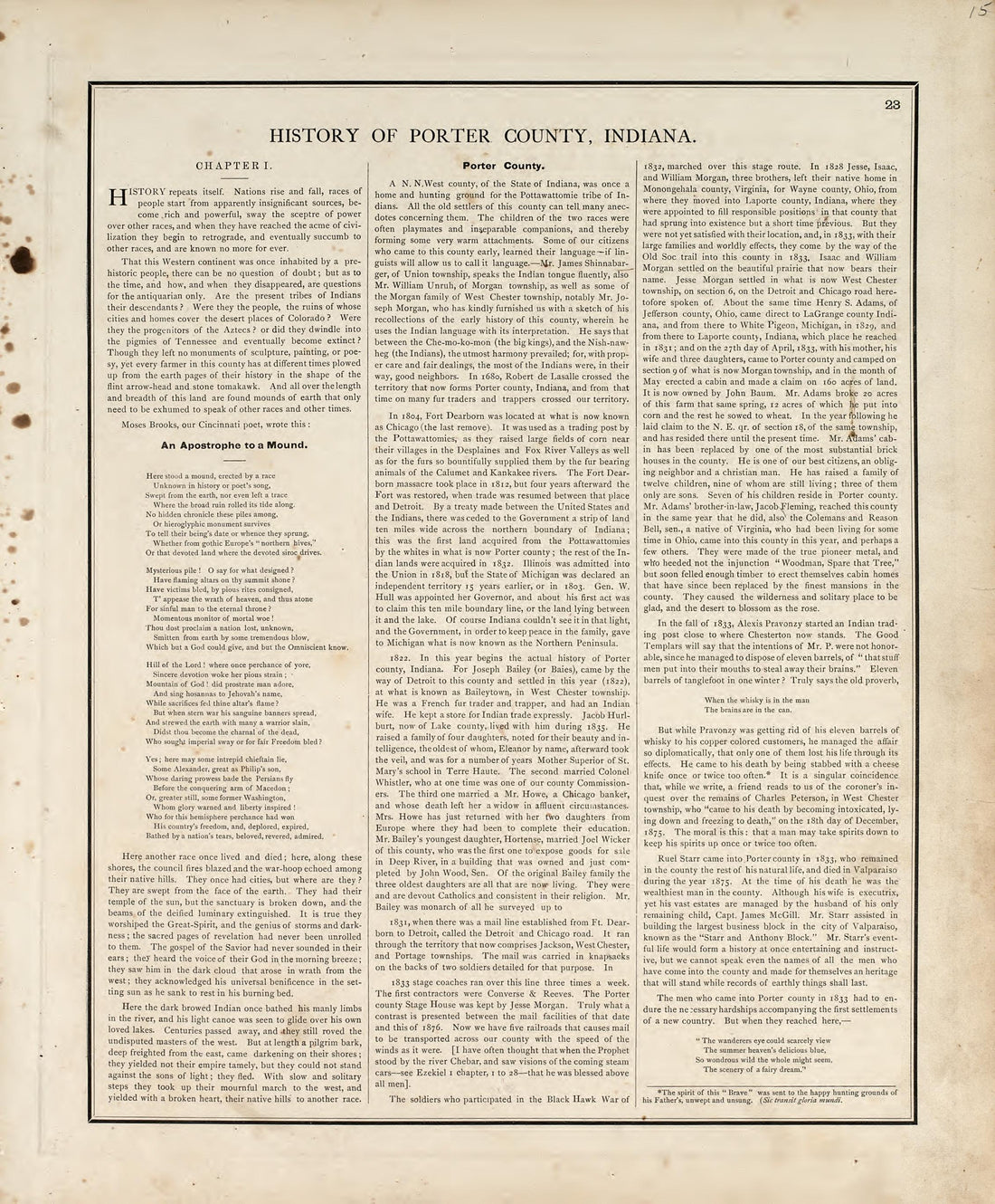 History of Porter County, Indiana from Illustrated Historical Atlas of Porter County, Indiana 1876 by Relic Map Company