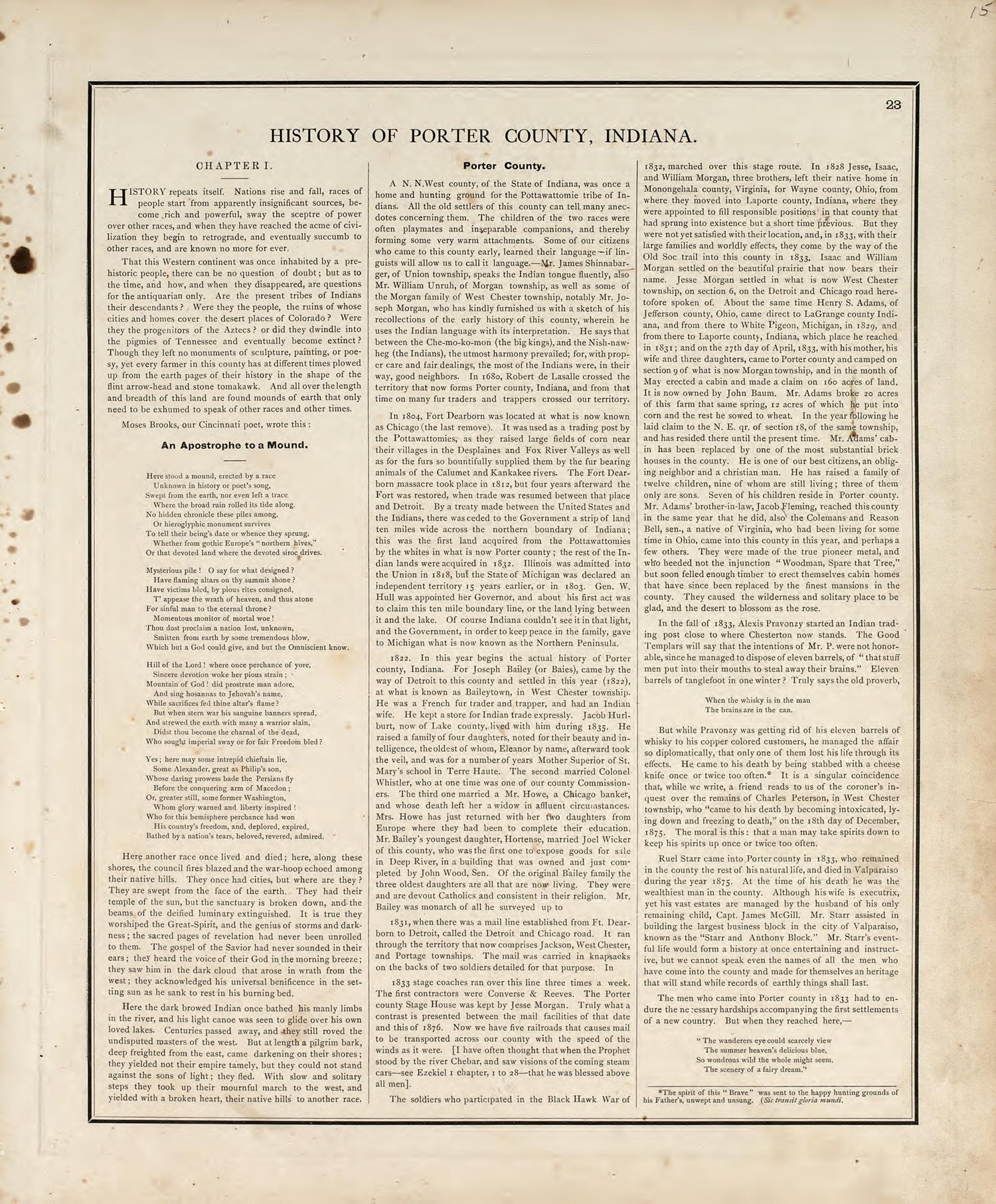 History of Porter County, Indiana from Illustrated Historical Atlas of Porter County, Indiana 1876 by Relic Map Company