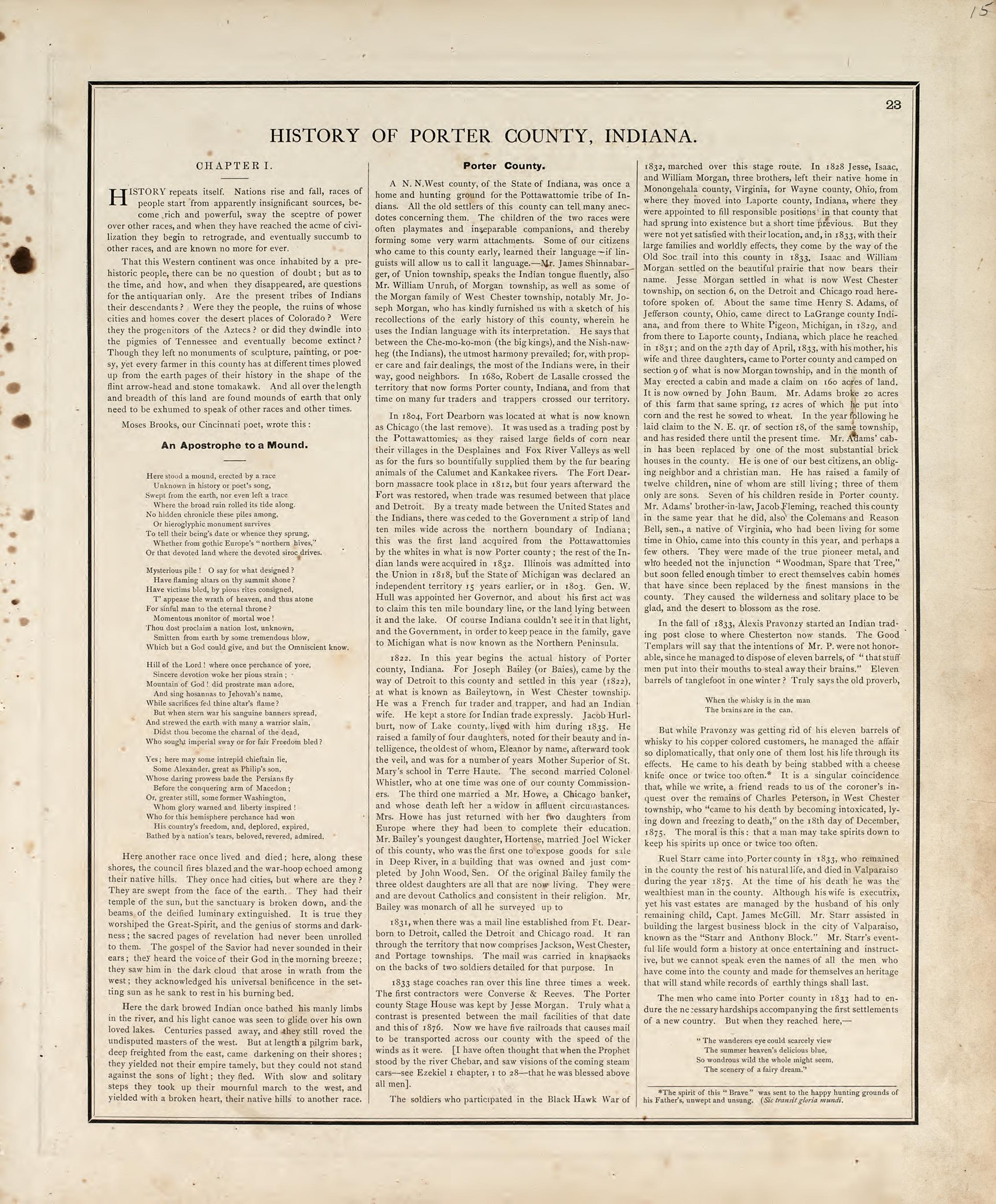 History of Porter County, Indiana from Illustrated Historical Atlas of Porter County, Indiana 1876 by Relic Map Company
