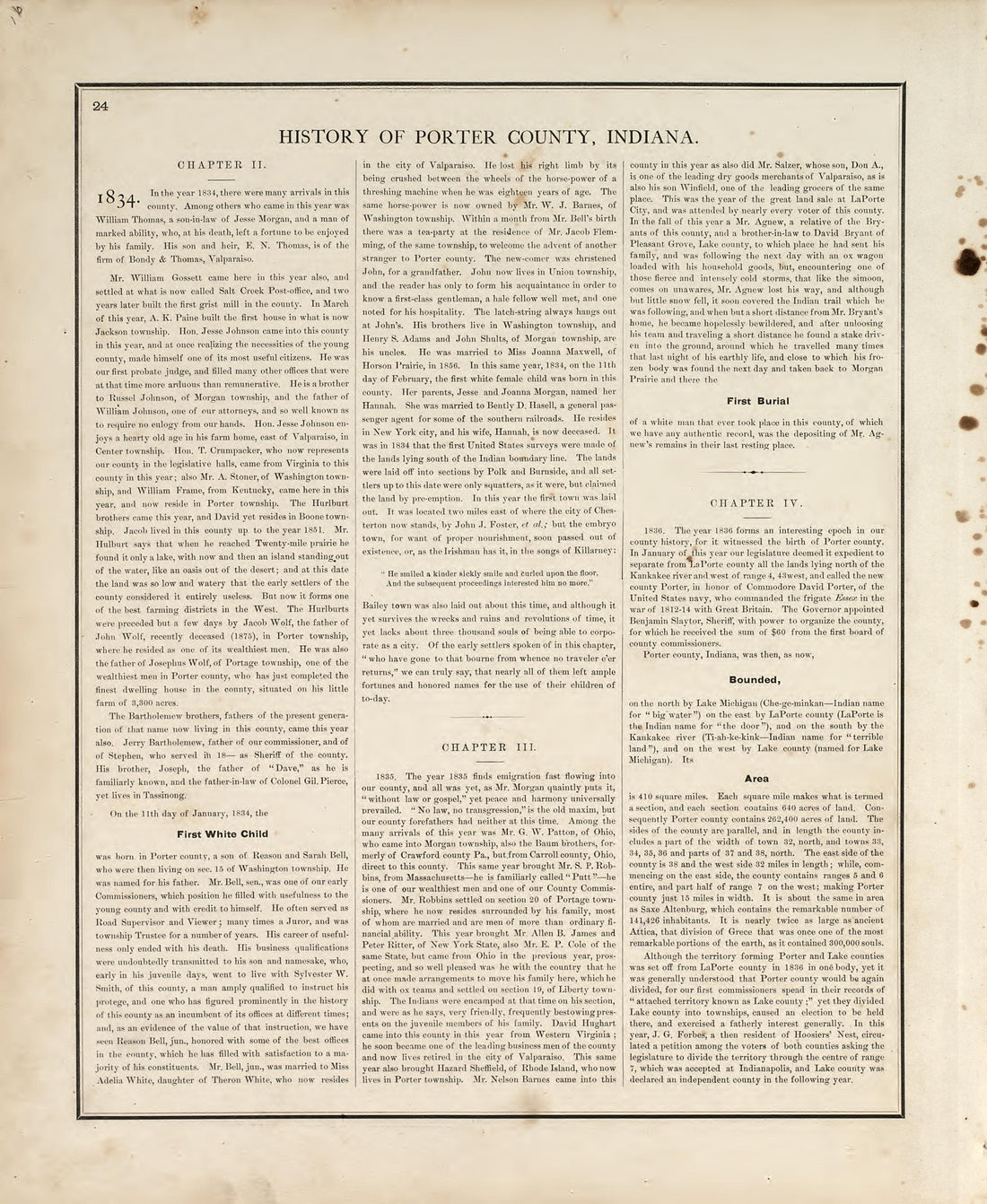 History of Porter County, Indiana from Illustrated Historical Atlas of Porter County, Indiana 1876 by Relic Map Company