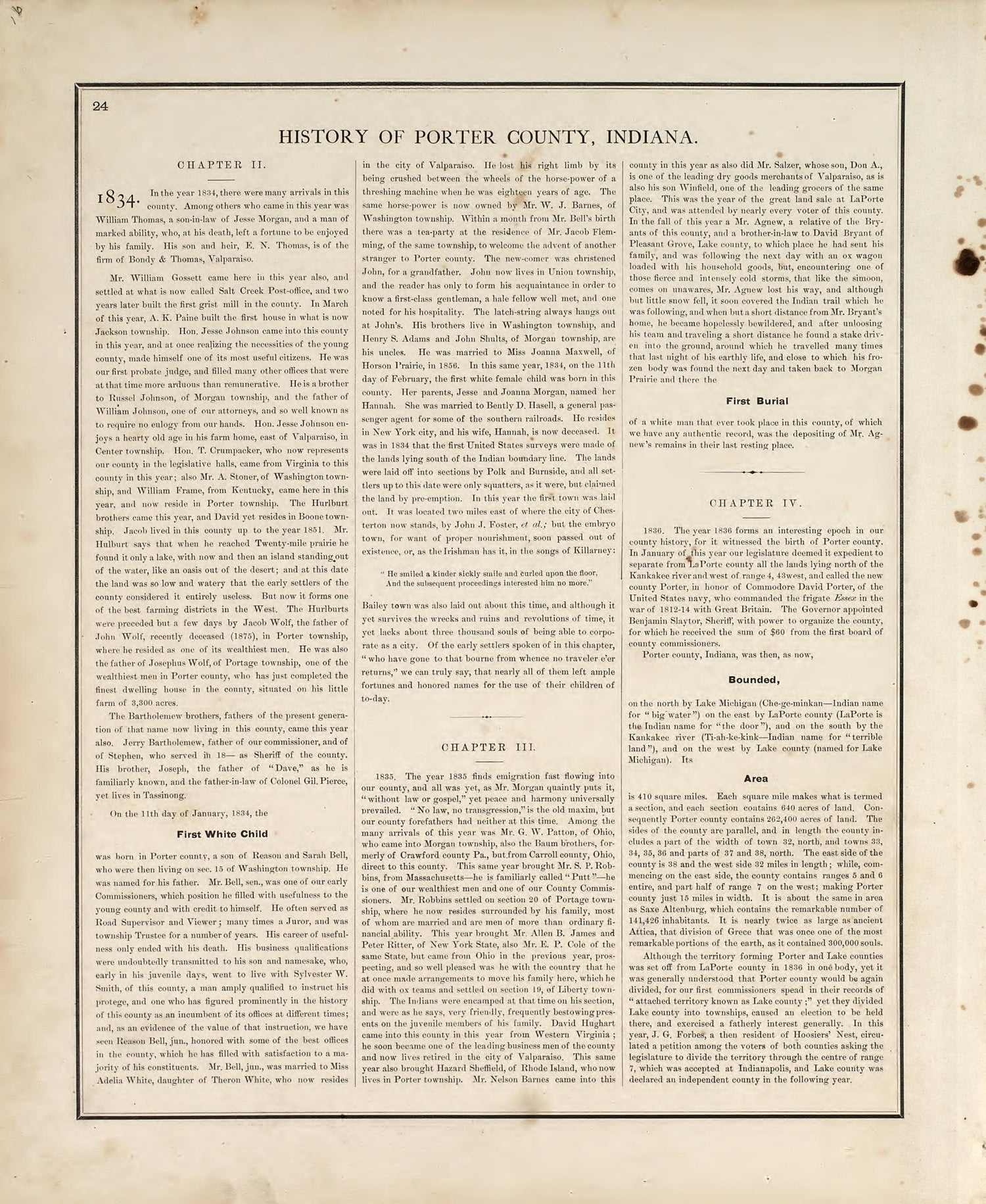 History of Porter County, Indiana from Illustrated Historical Atlas of Porter County, Indiana 1876 by Relic Map Company