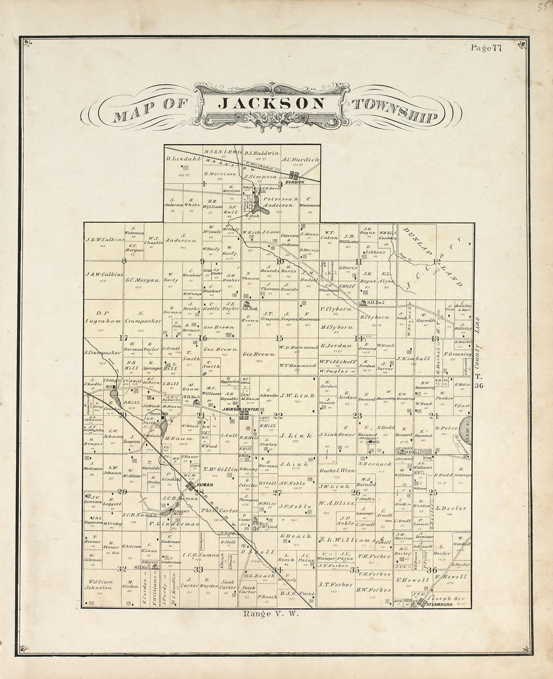 Map of Jackson Township from Illustrated Historical Atlas of Porter County, Indiana 1876 by Relic Map Company