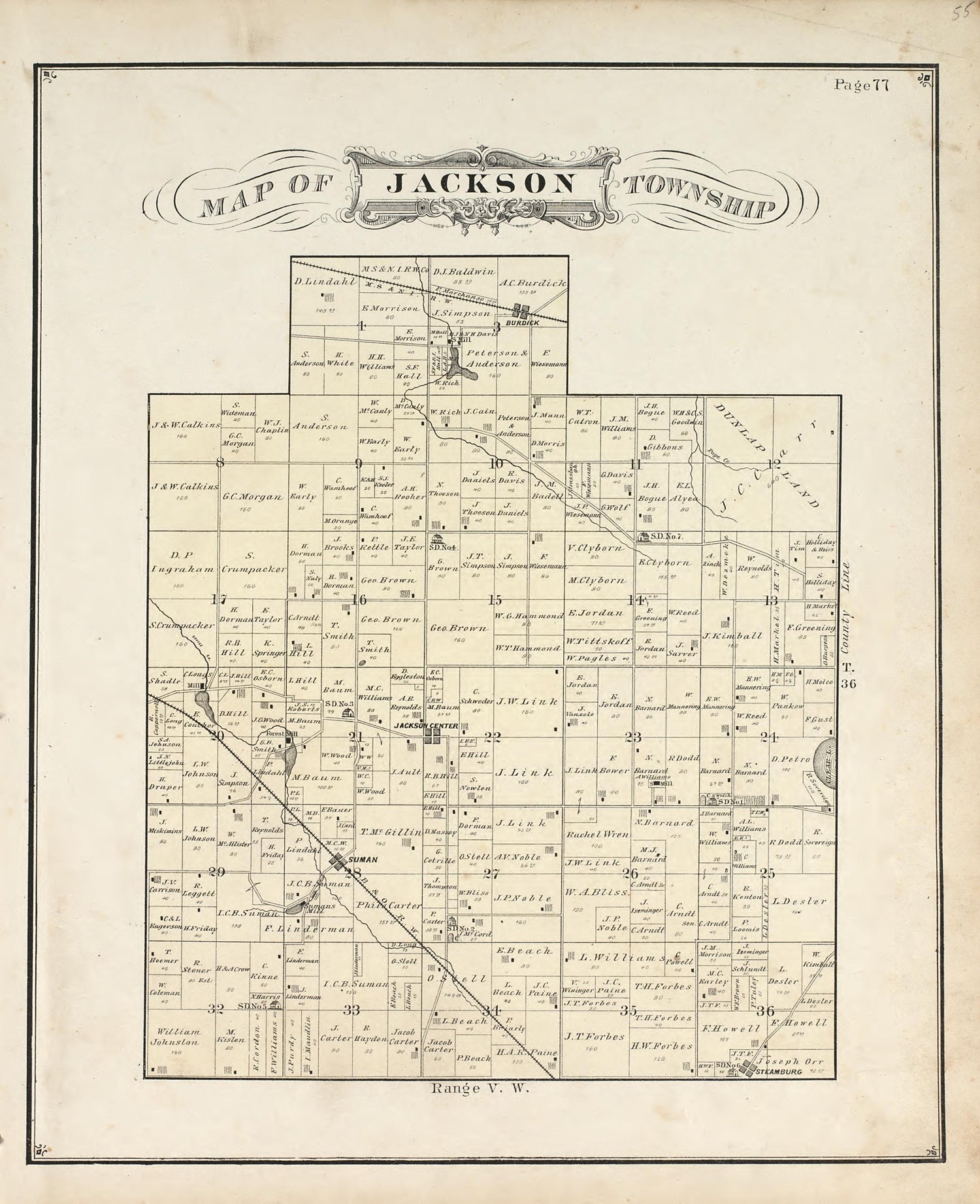 Map of Jackson Township from Illustrated Historical Atlas of Porter County, Indiana 1876 by Relic Map Company