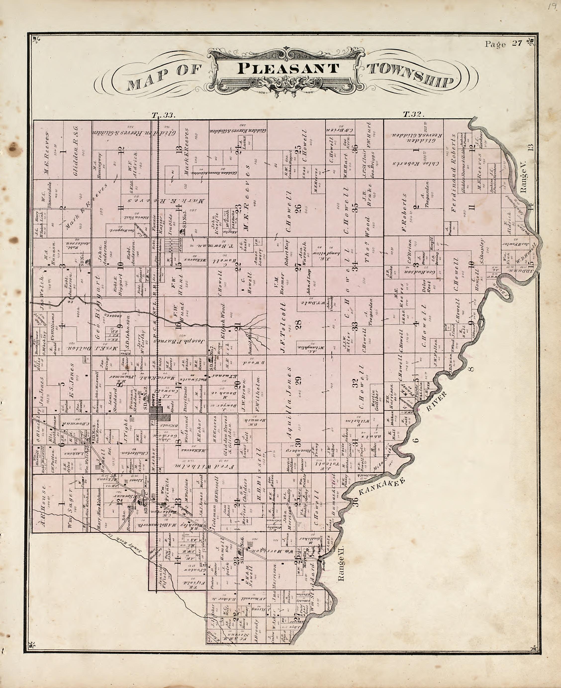 Map of Pleasant Township from Illustrated Historical Atlas of Porter County, Indiana 1876 by Relic Map Company