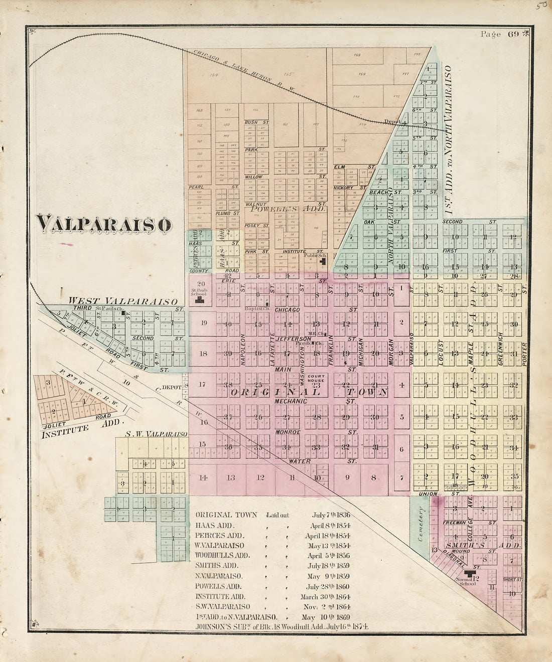 Valparaiso from Illustrated Historical Atlas of Porter County, Indiana 1876 by Relic Map Company