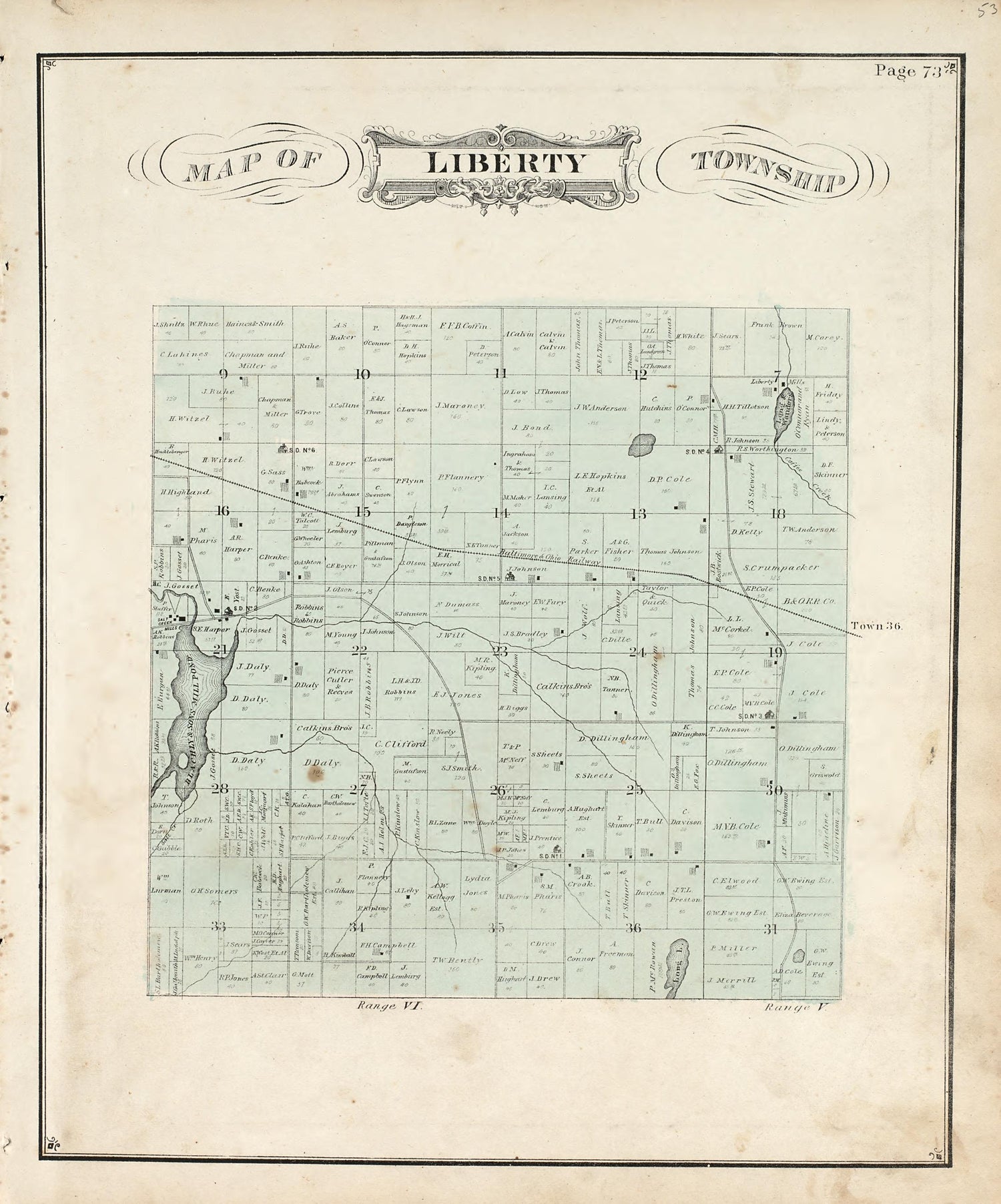 Map of Liberty Township from Illustrated Historical Atlas of Porter County, Indiana 1876 by Relic Map Company