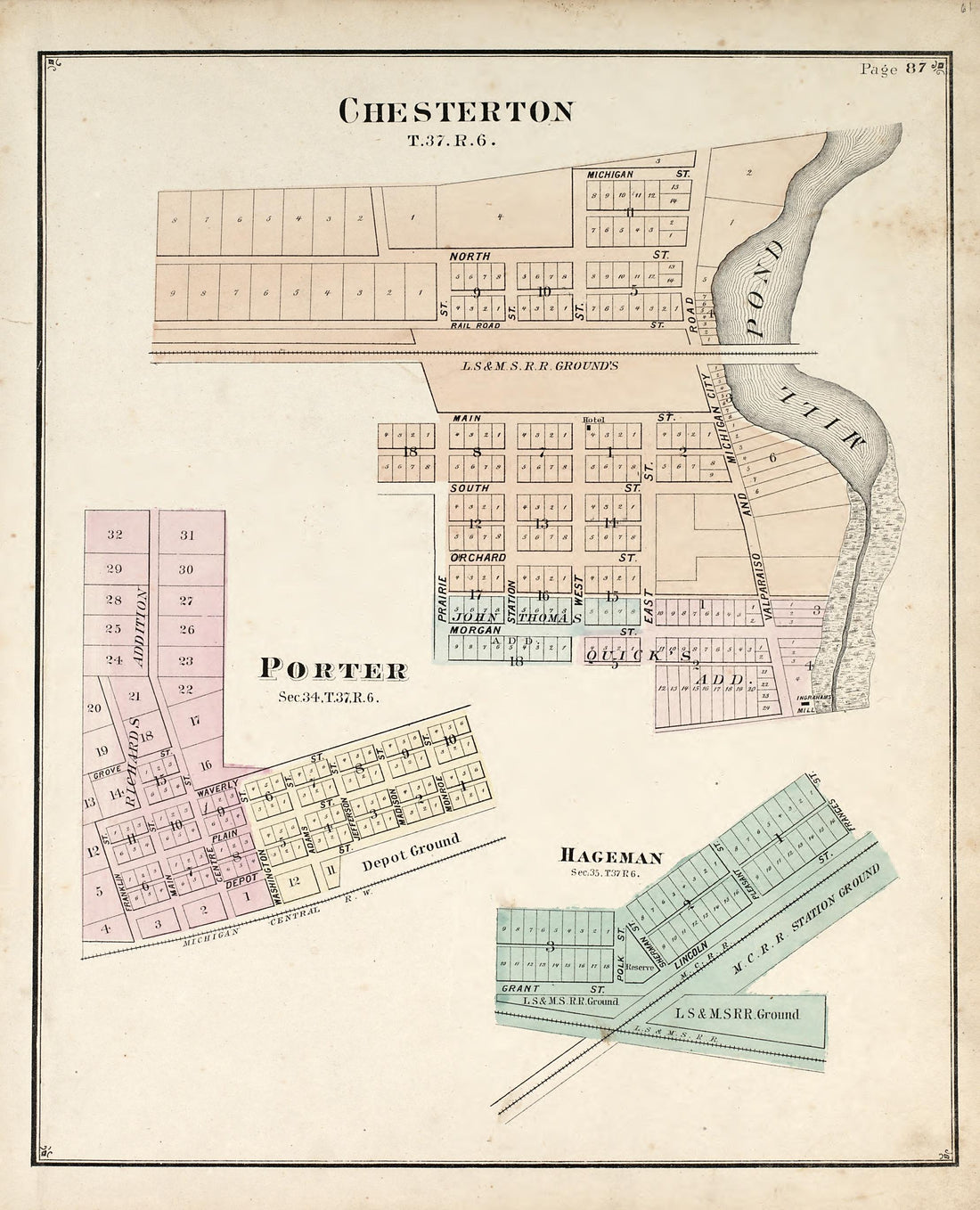 Chesterton; Porter; Hageman from Illustrated Historical Atlas of Porter County, Indiana 1876 by Relic Map Company
