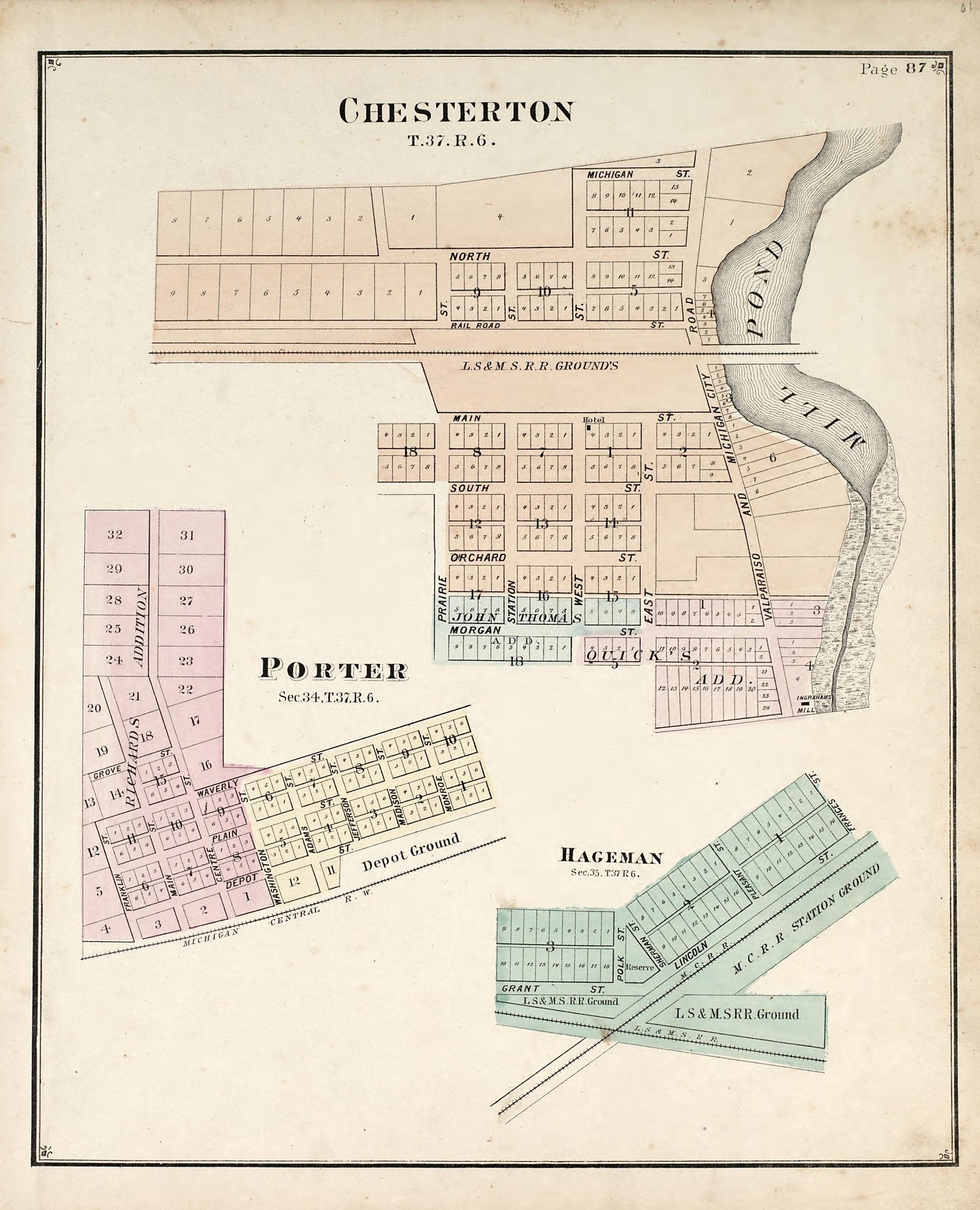 Chesterton; Porter; Hageman from Illustrated Historical Atlas of Porter County, Indiana 1876 by Relic Map Company