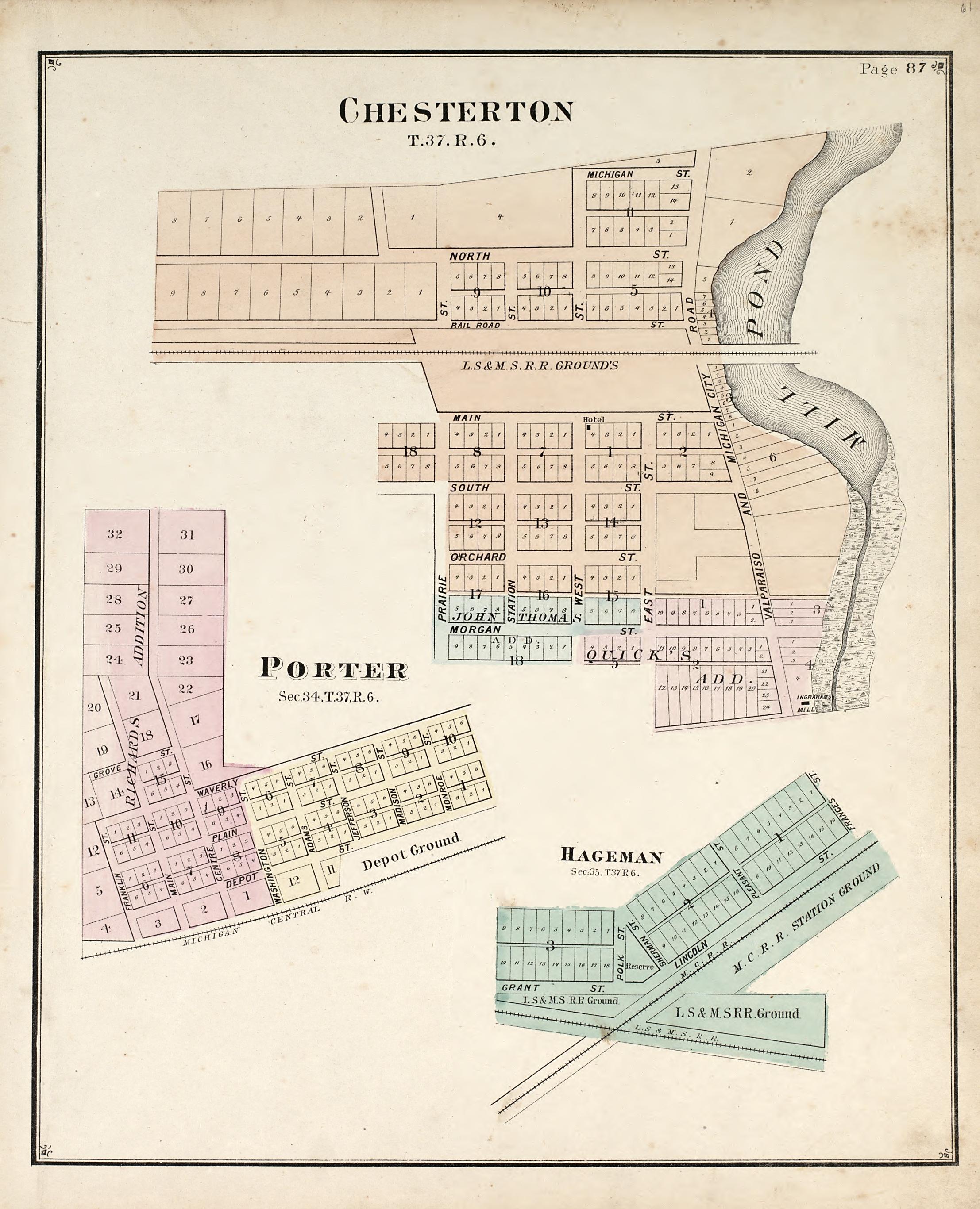 Chesterton; Porter; Hageman from Illustrated Historical Atlas of Porter County, Indiana 1876 by Relic Map Company