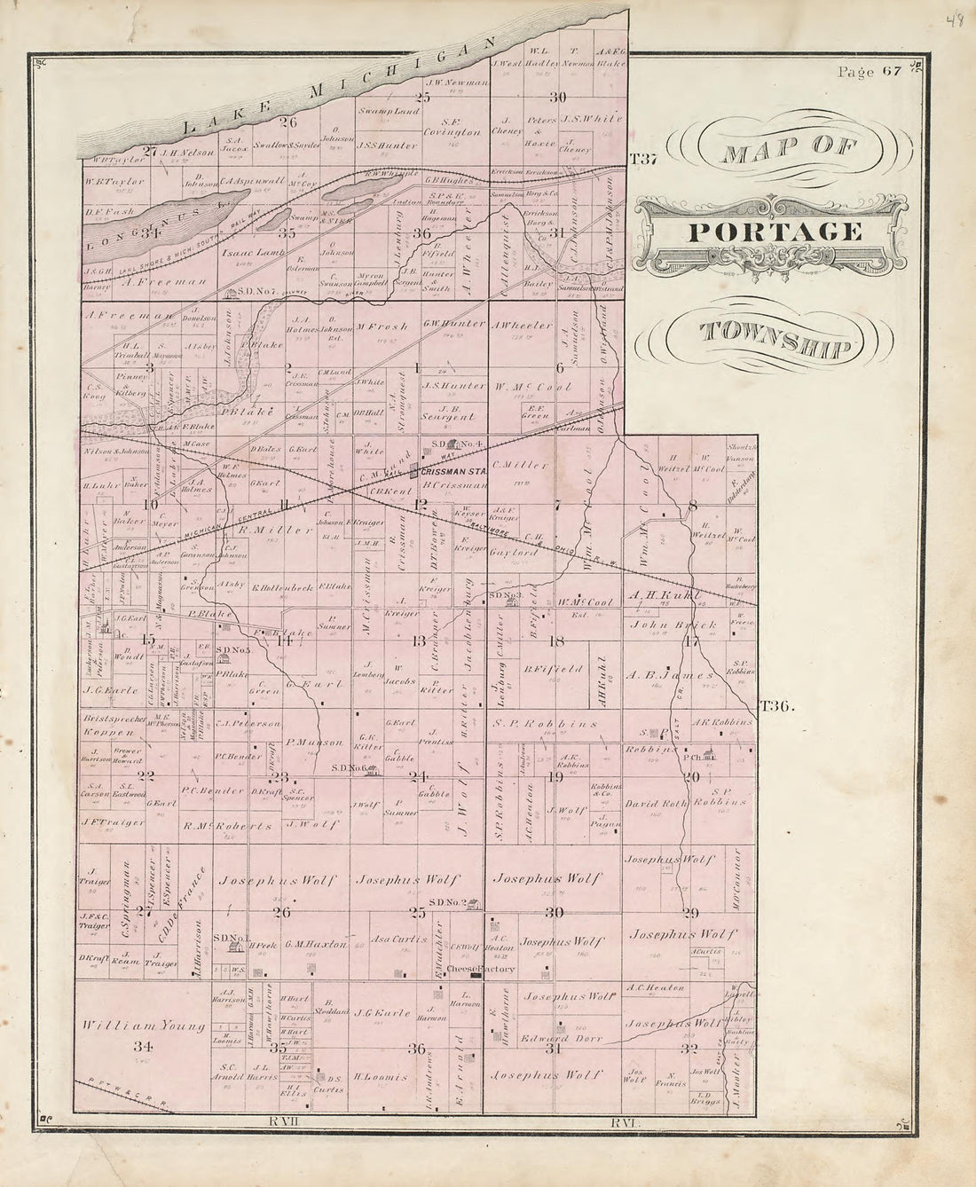 Map of Portage Township from Illustrated Historical Atlas of Porter County, Indiana 1876 by Relic Map Company