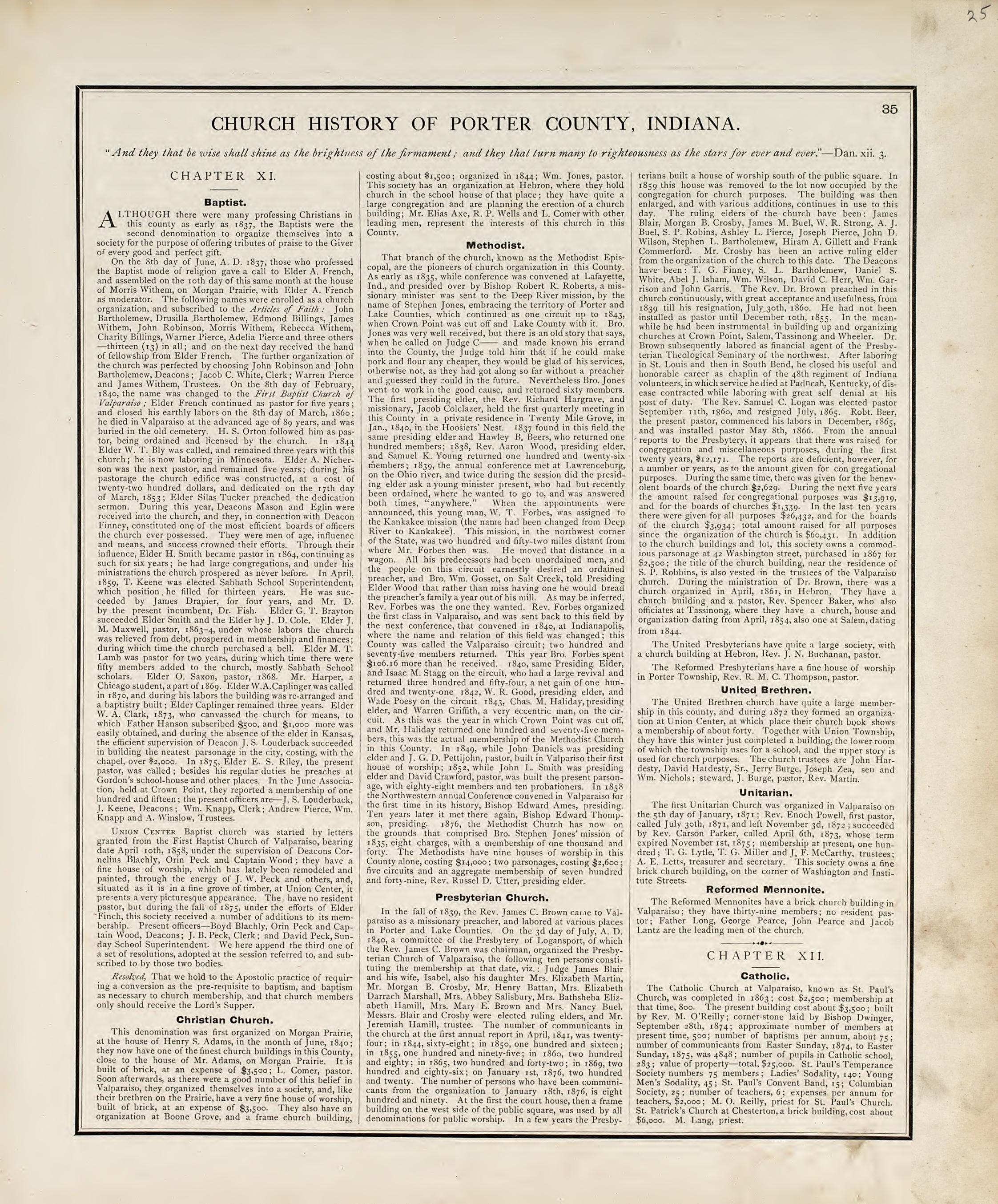 History of Porter County, Indiana from Illustrated Historical Atlas of Porter County, Indiana 1876 by Relic Map Company