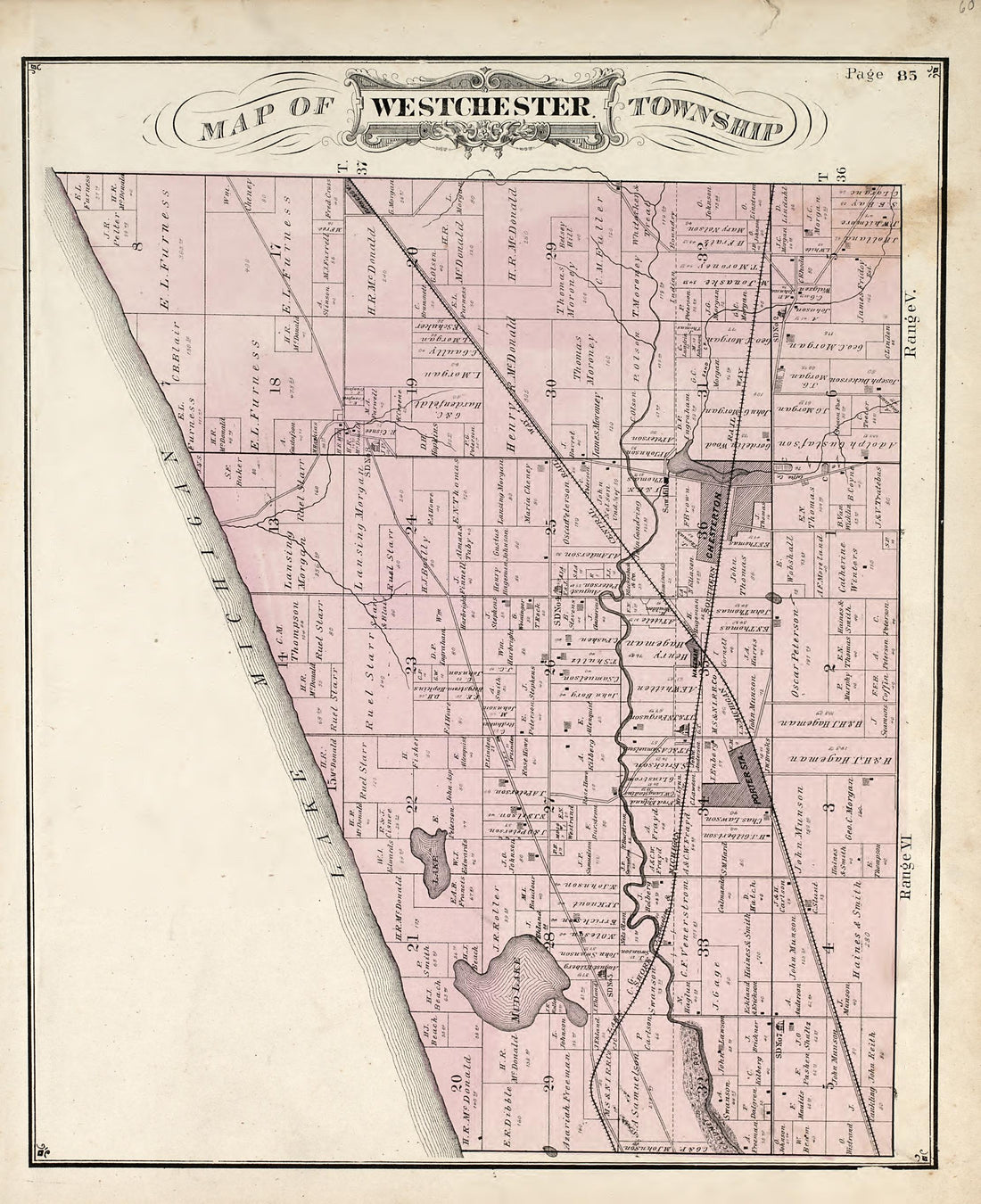 Map of Westchester Township from Illustrated Historical Atlas of Porter County, Indiana 1876 by Relic Map Company