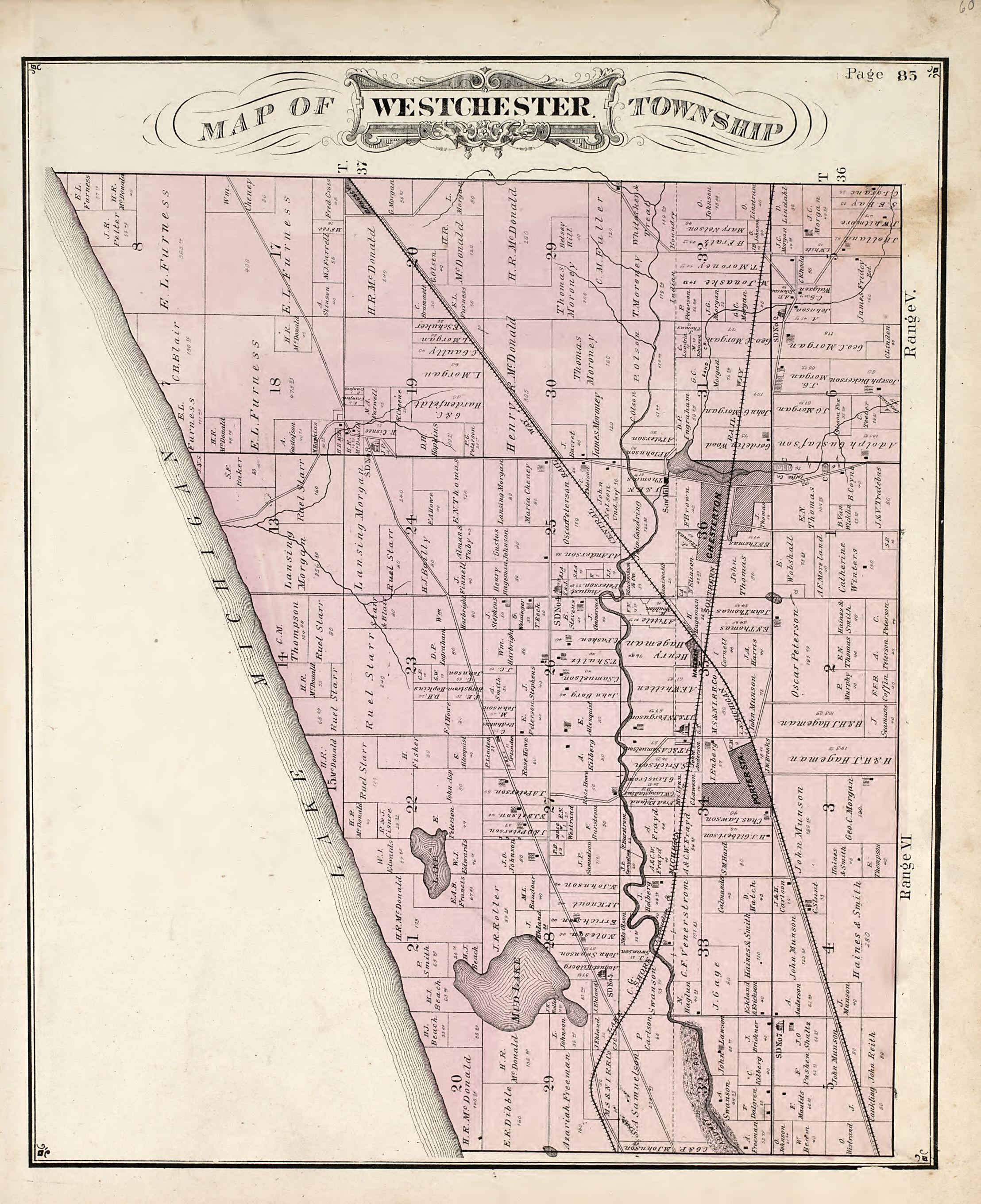 Map of Westchester Township from Illustrated Historical Atlas of Porter County, Indiana 1876 by Relic Map Company