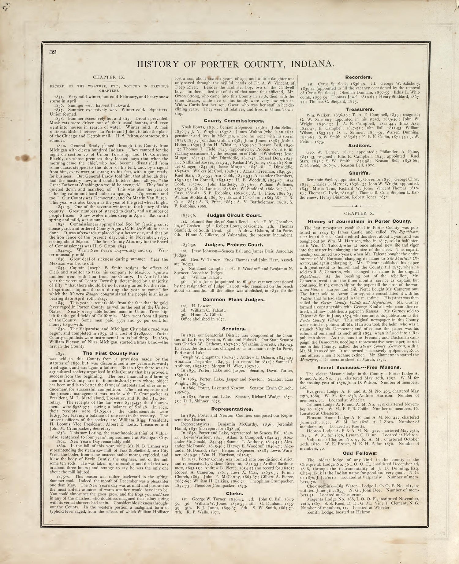 History of Porter County, Indiana from Illustrated Historical Atlas of Porter County, Indiana 1876 by Relic Map Company