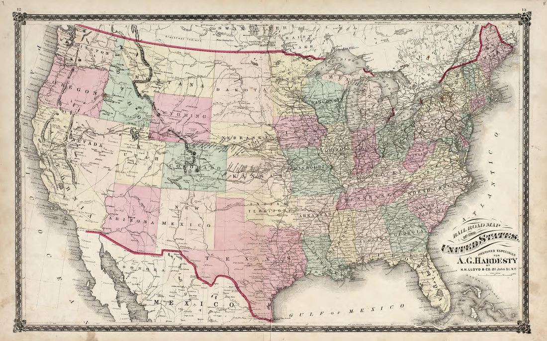 Railroad Map of the United States from Illustrated Historical Atlas of Porter County, Indiana 1876 by Relic Map Company