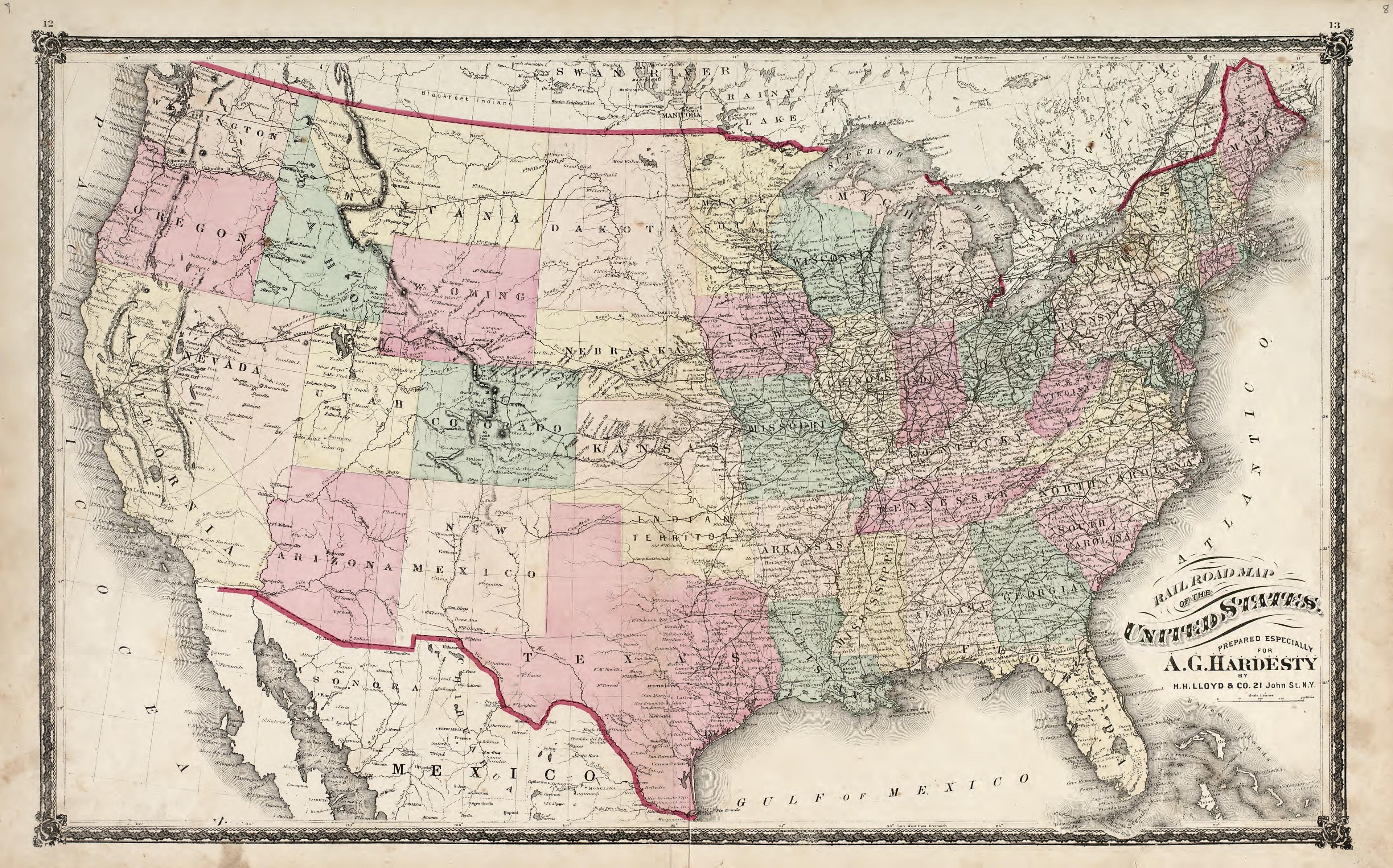 Railroad Map of the United States from Illustrated Historical Atlas of Porter County, Indiana 1876 by Relic Map Company