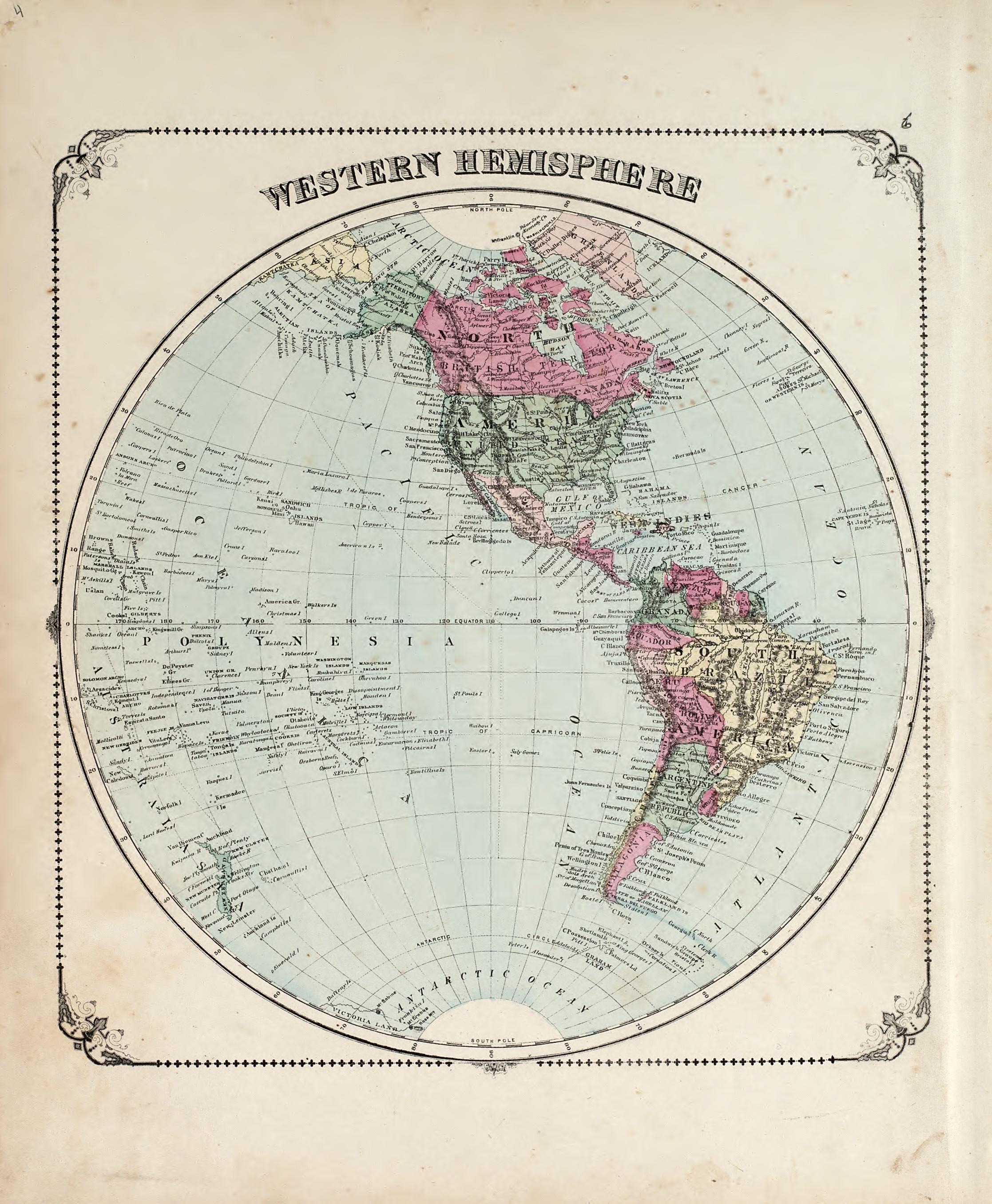 Western Hemisphere from Illustrated Historical Atlas of Porter County, Indiana 1876 by Relic Map Company