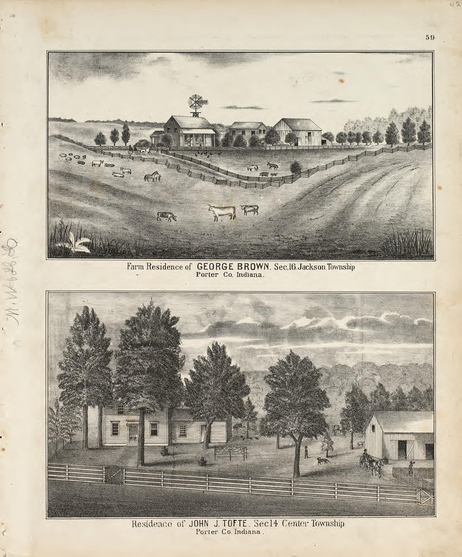 Map of Union Township from Illustrated Historical Atlas of Porter County, Indiana 1876 by Relic Map Company