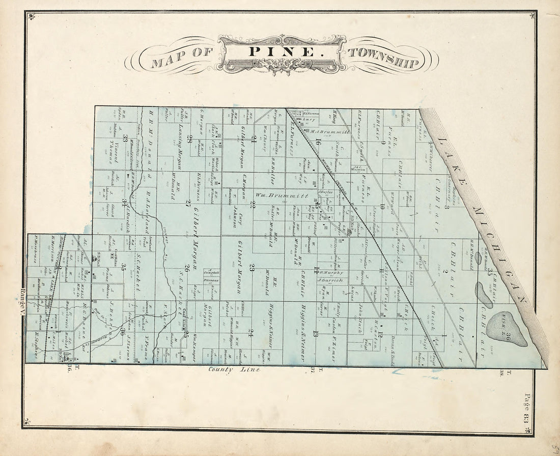 Map of Pine Township from Illustrated Historical Atlas of Porter County, Indiana 1876 by Relic Map Company