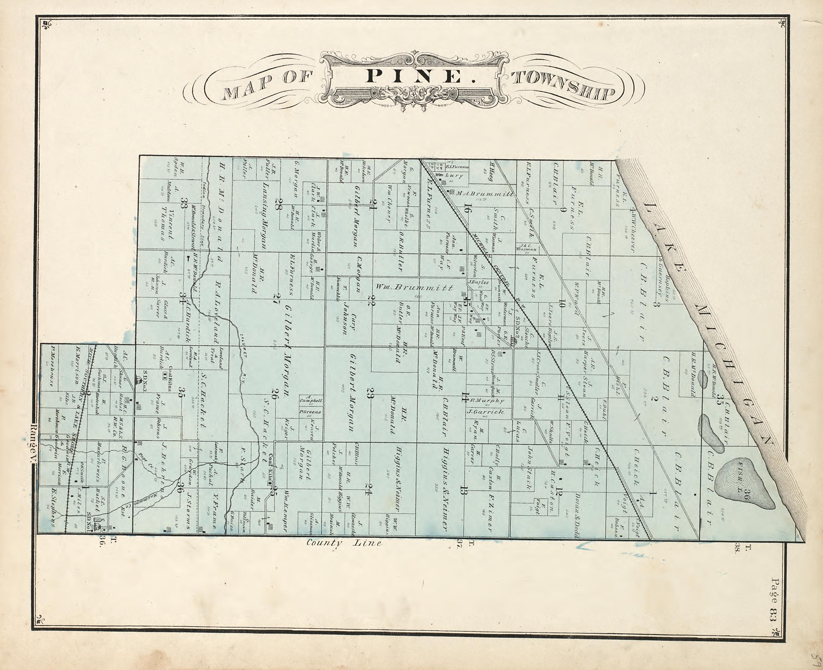 Map of Pine Township from Illustrated Historical Atlas of Porter County, Indiana 1876 by Relic Map Company