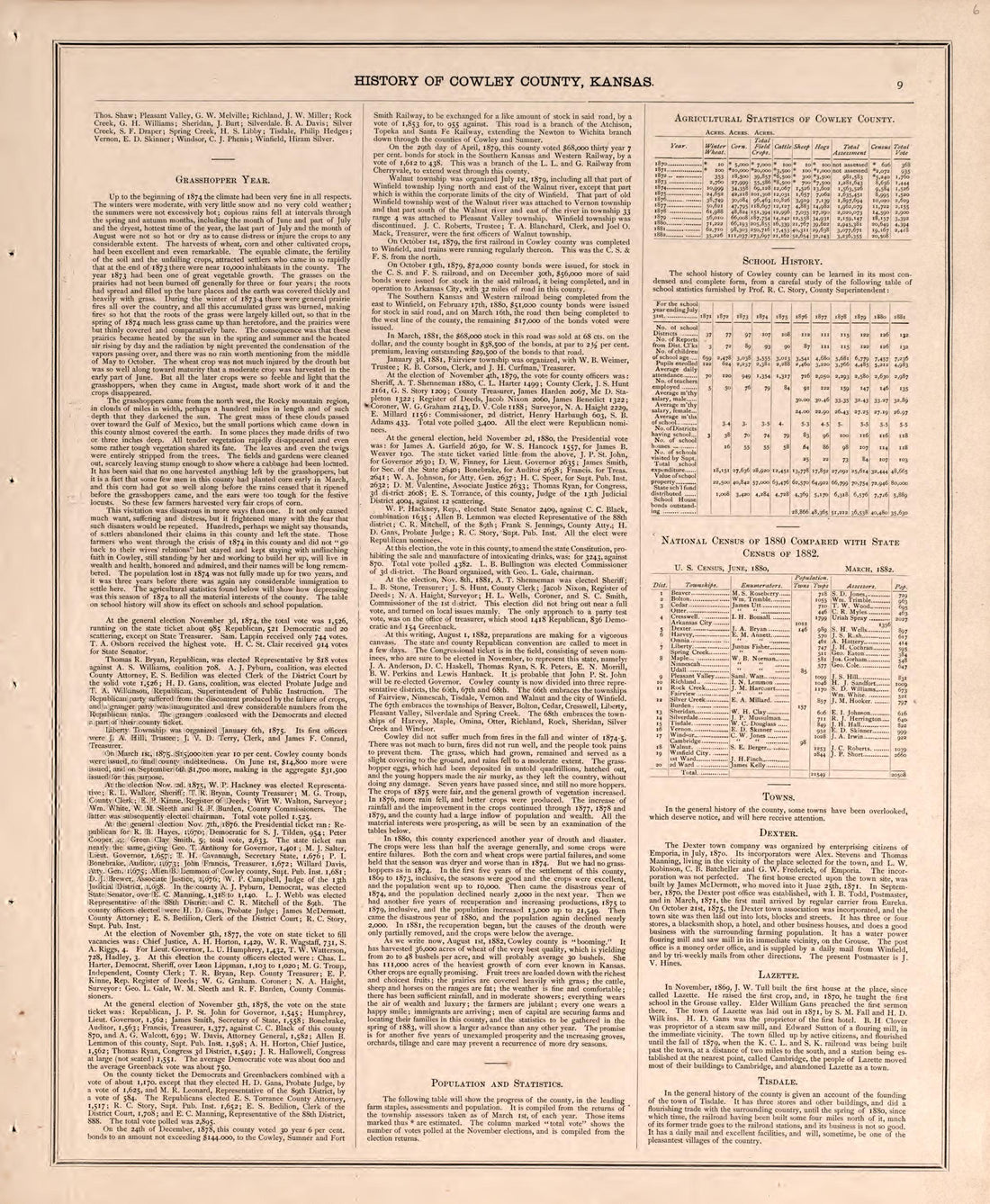 History of Crowley County, P. 3 from Historical Atlas of Cowley County, Kansas 1882 by Relic Map Company