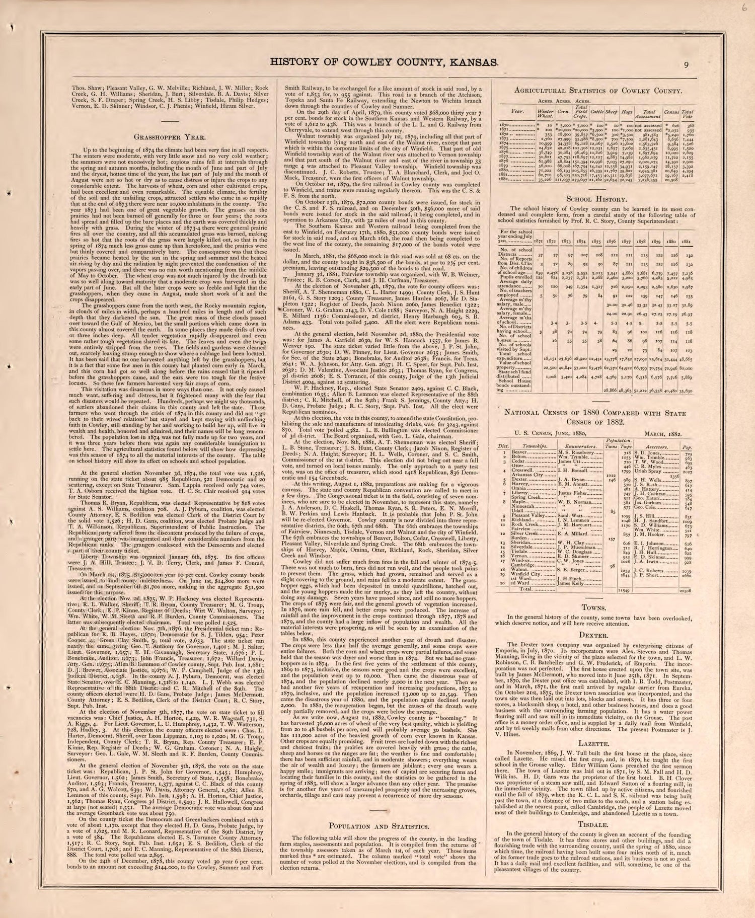 History of Crowley County, P. 3 from Historical Atlas of Cowley County, Kansas 1882 by Relic Map Company