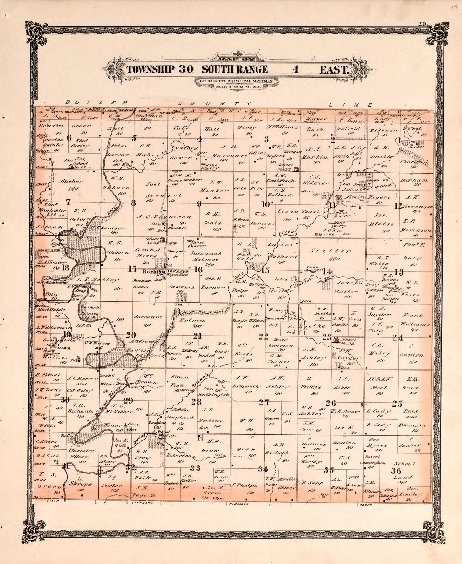 Township 30 South Range 4 East from Historical Atlas of Cowley County, Kansas 1882 by Relic Map Company