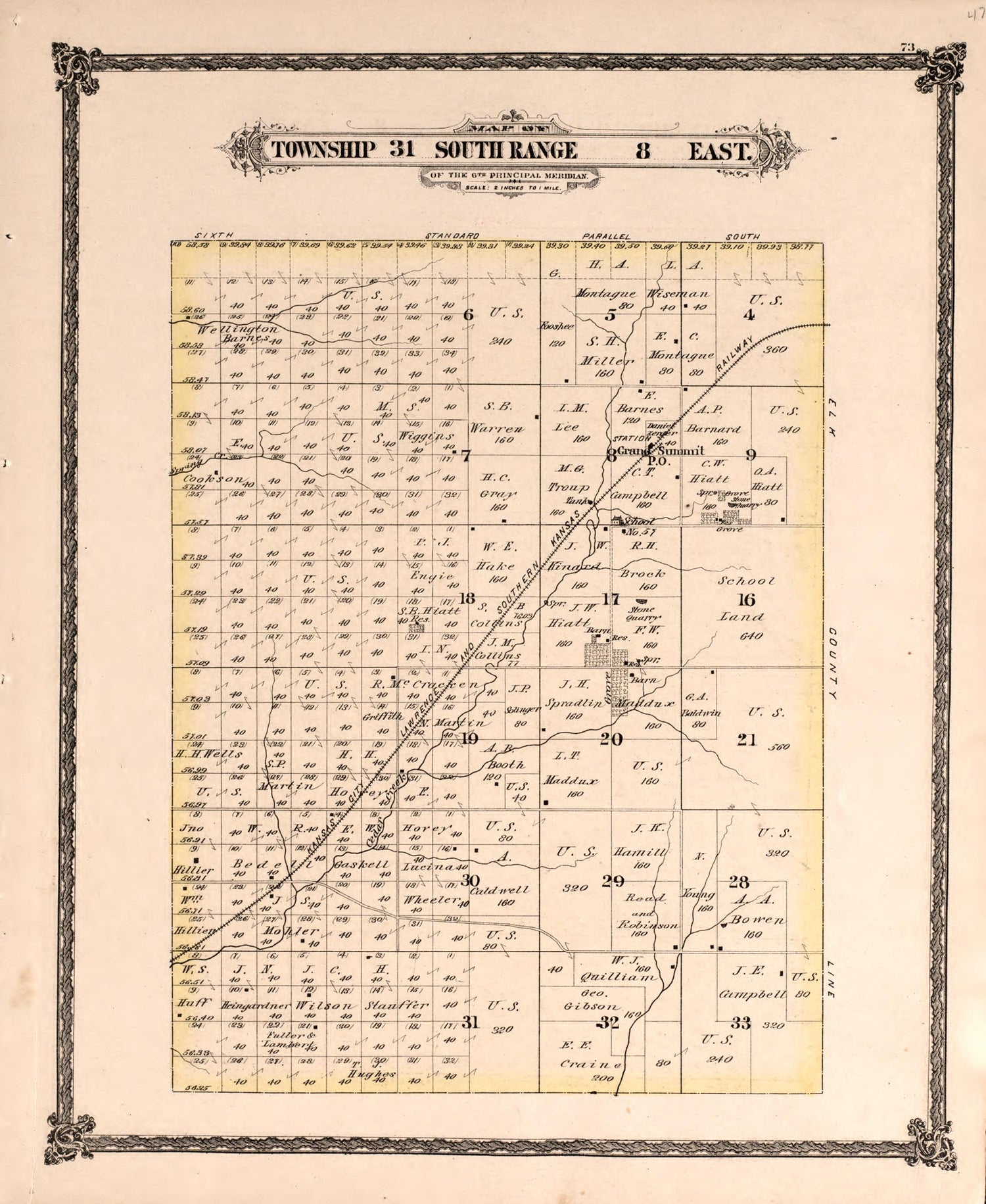 Township 31 South Range 8 East from Historical Atlas of Cowley County, Kansas 1882 by Relic Map Company
