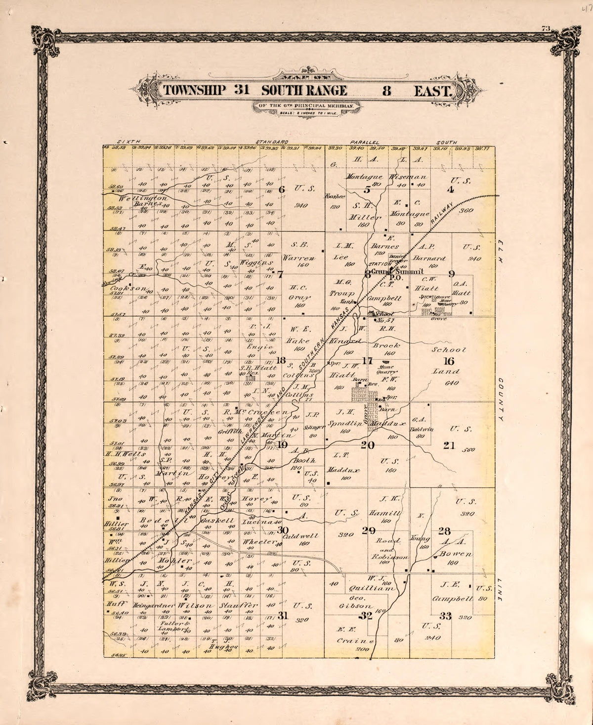 Township 31 South Range 8 East from Historical Atlas of Cowley County, Kansas 1882 by Relic Map Company