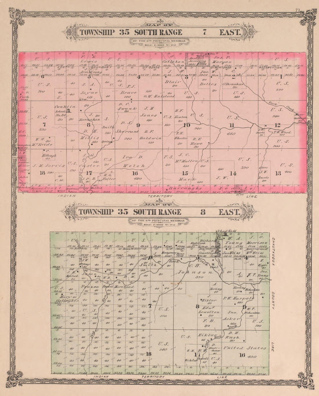 Township 35 South Range 7 East from Historical Atlas of Cowley County, Kansas 1882 by Relic Map Company