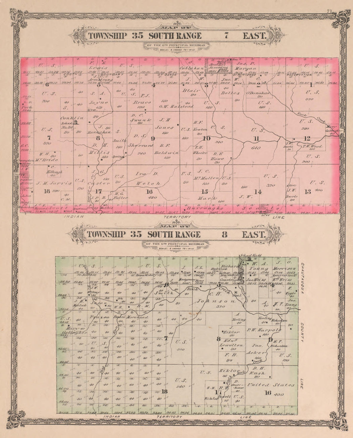 Township 35 South Range 7 East from Historical Atlas of Cowley County, Kansas 1882 by Relic Map Company
