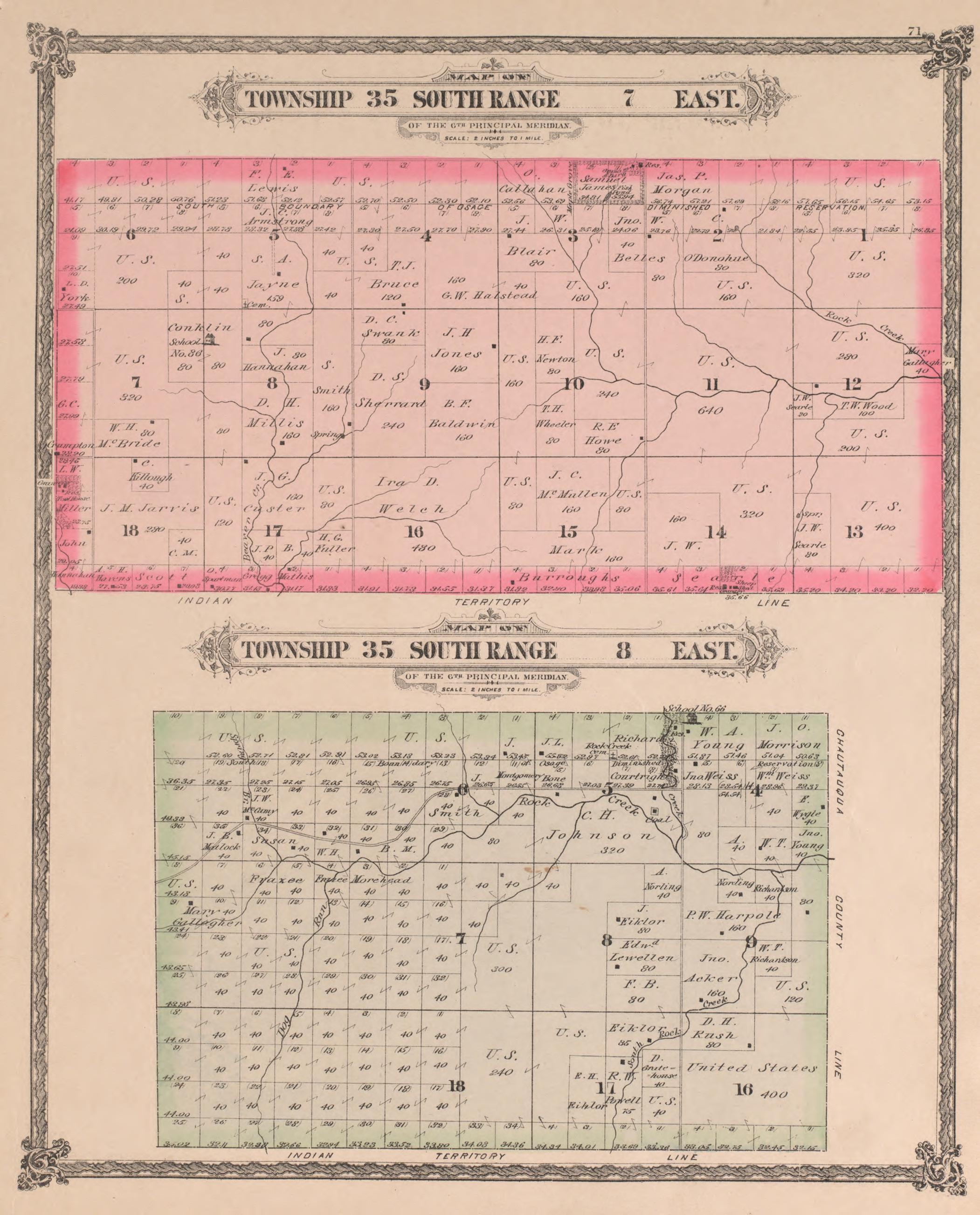 Township 35 South Range 7 East from Historical Atlas of Cowley County, Kansas 1882 by Relic Map Company