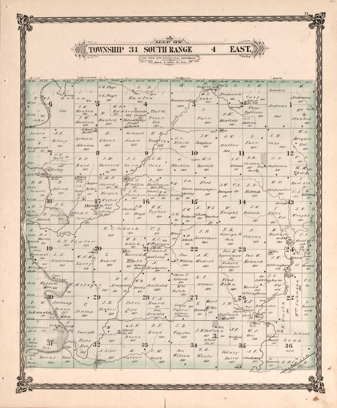 Township 31 South Range 4 East from Historical Atlas of Cowley County, Kansas 1882 by Relic Map Company