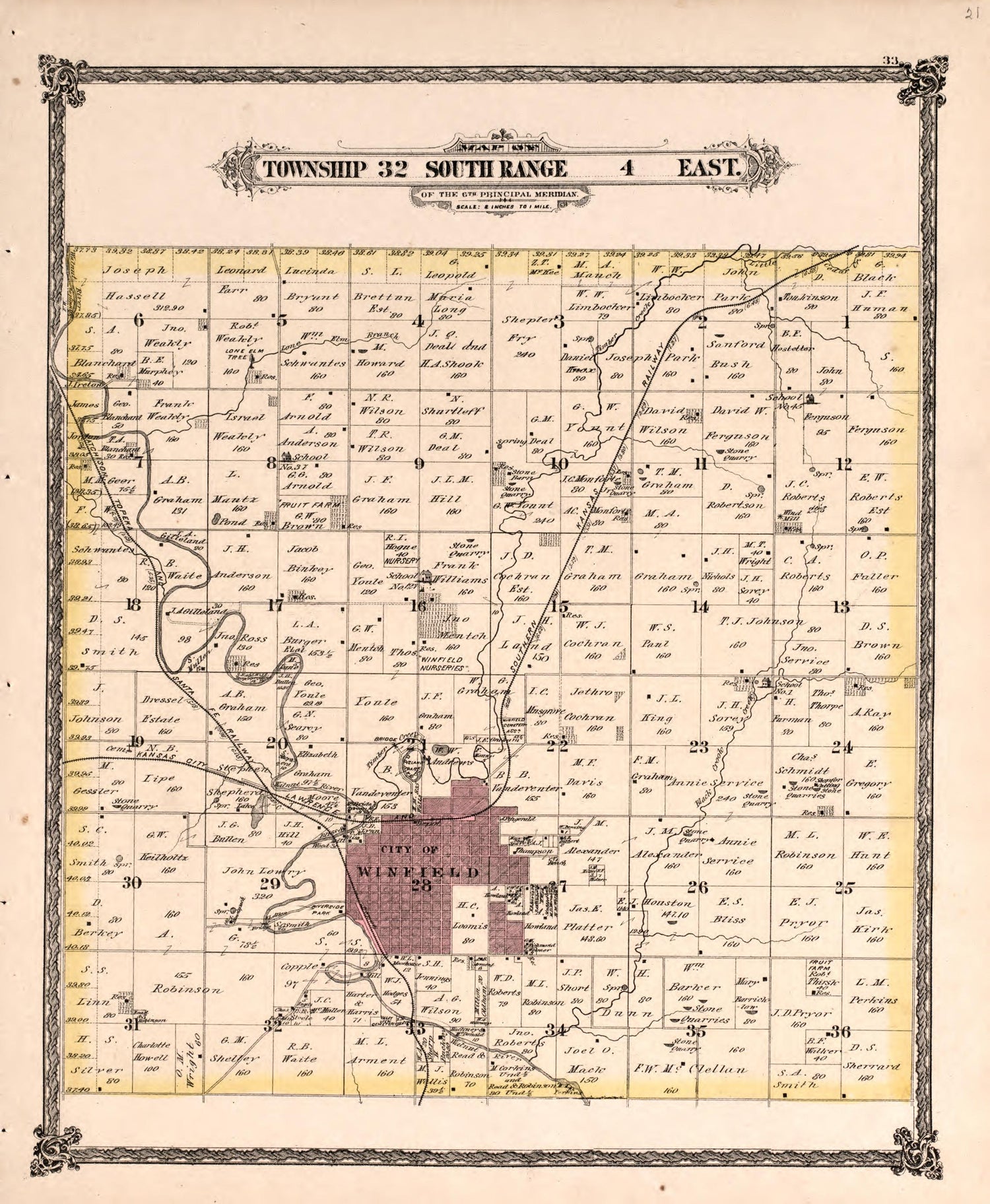 Township 32 South Range 4 East from Historical Atlas of Cowley County, Kansas 1882 by Relic Map Company