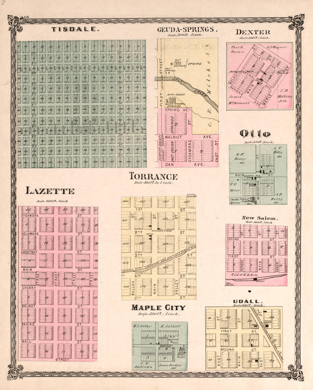 District Map from Historical Atlas of Cowley County, Kansas 1882 by Relic Map Company