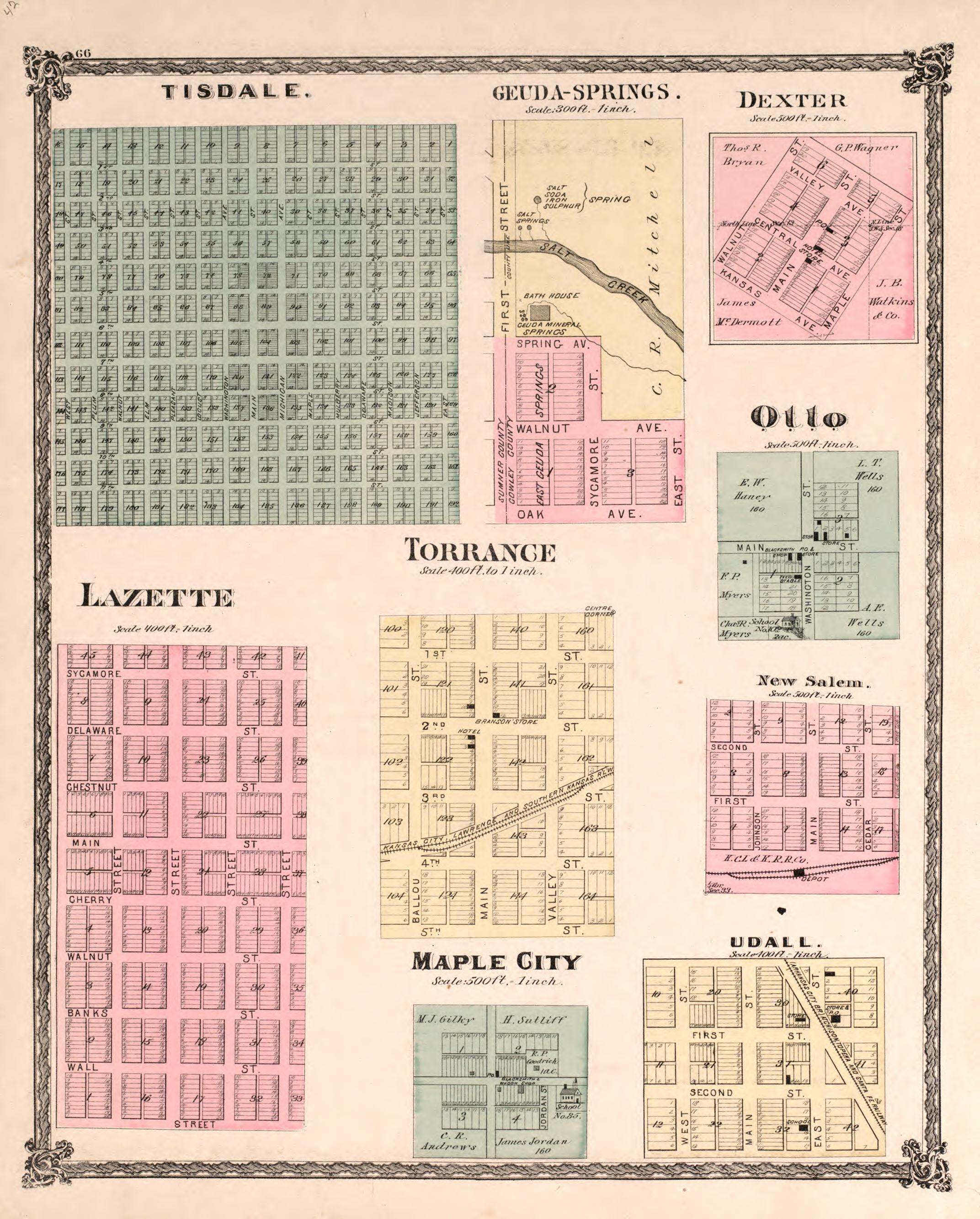 District Map from Historical Atlas of Cowley County, Kansas 1882 by Relic Map Company