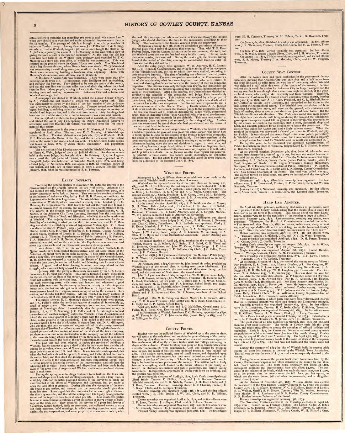 History of Crowley County, P. 2 from Historical Atlas of Cowley County, Kansas 1882 by Relic Map Company