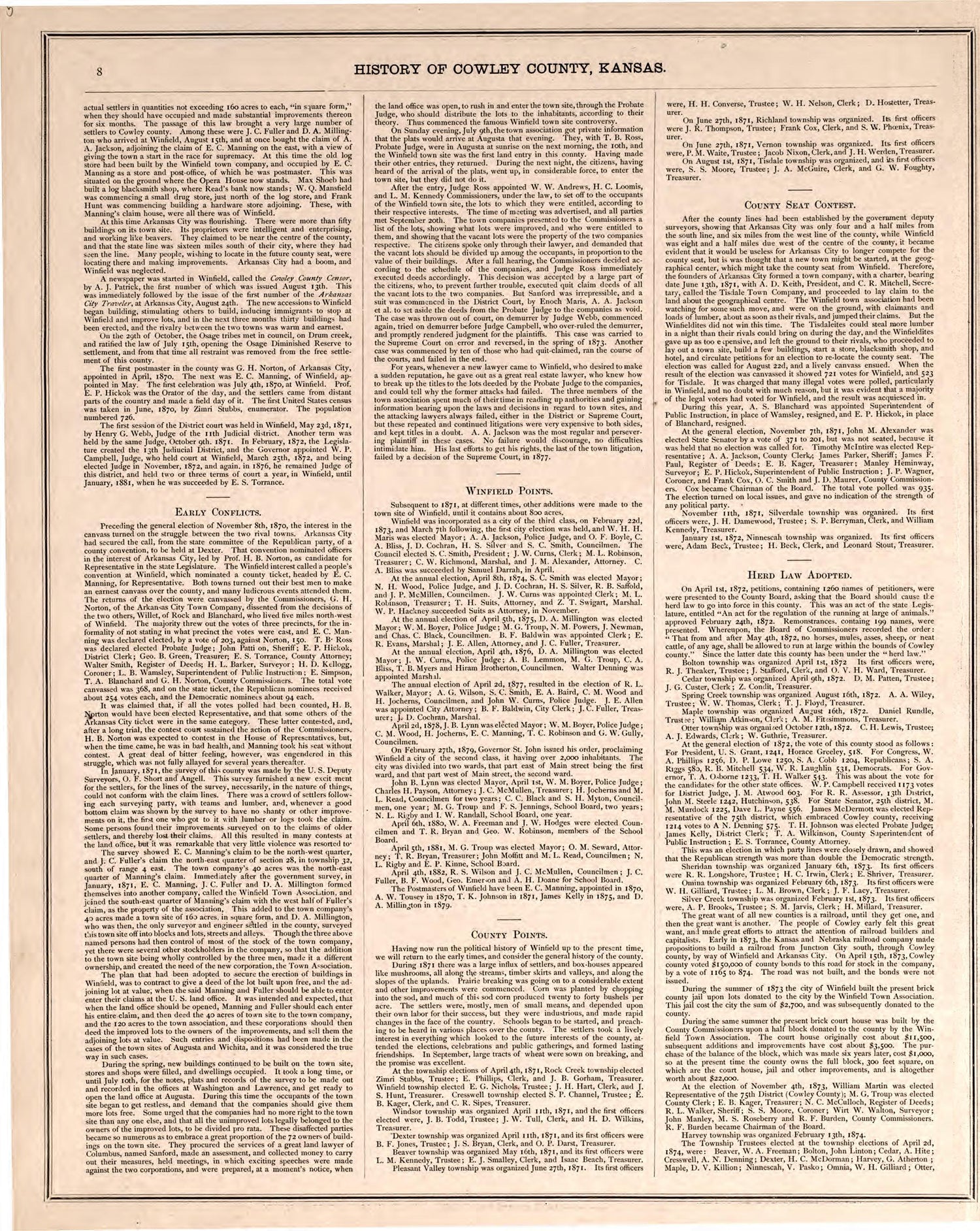 History of Crowley County, P. 2 from Historical Atlas of Cowley County, Kansas 1882 by Relic Map Company
